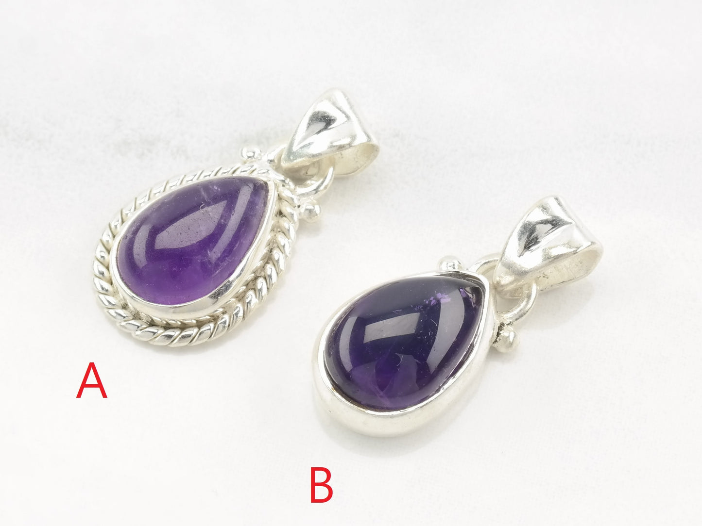 Choice of Vintage Modernist Amethyst Teardrop Sterling Silver Pendant