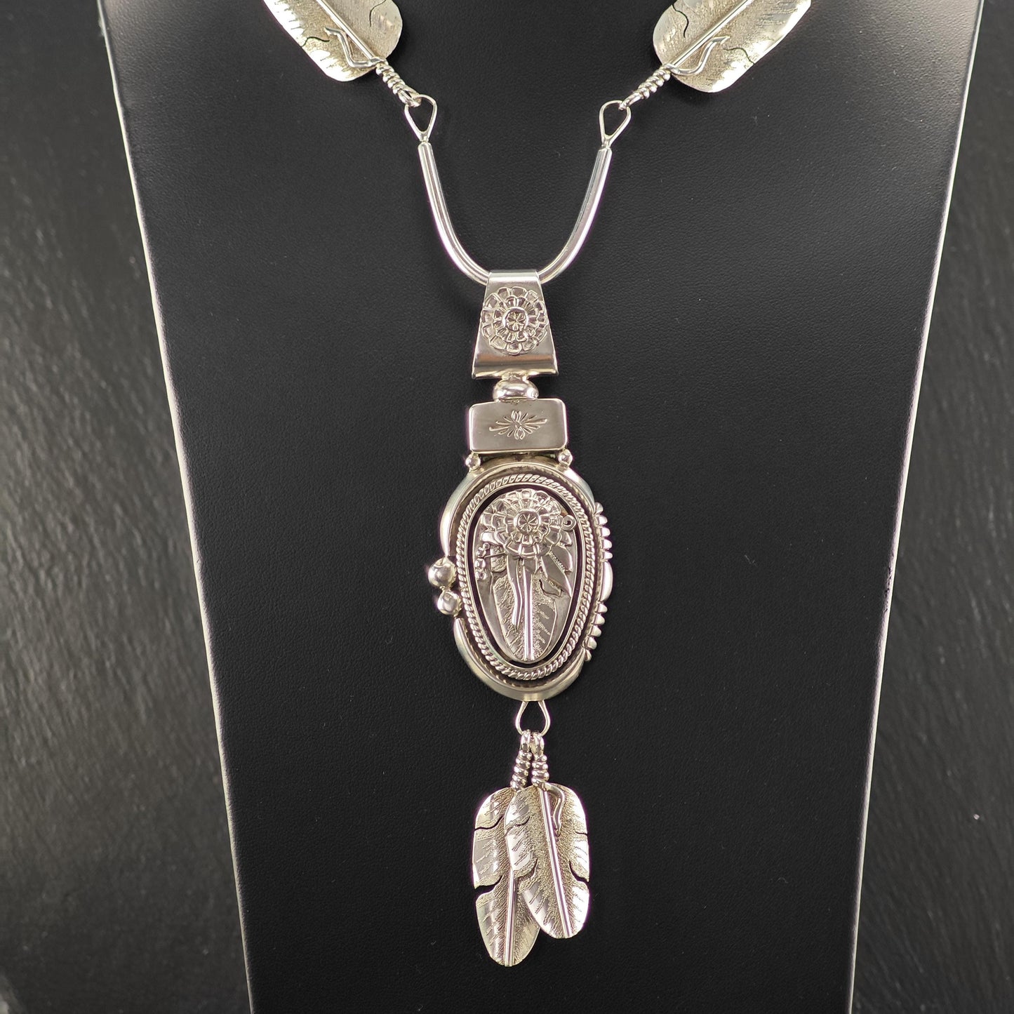 Navajo, Native American Floral Large Necklace Sterling Silver