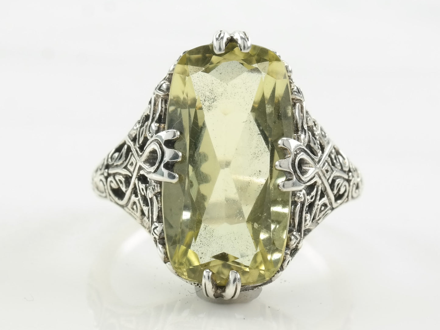 Vintage Sterling Silver Ring Citrine Ornate Size 6 3/4