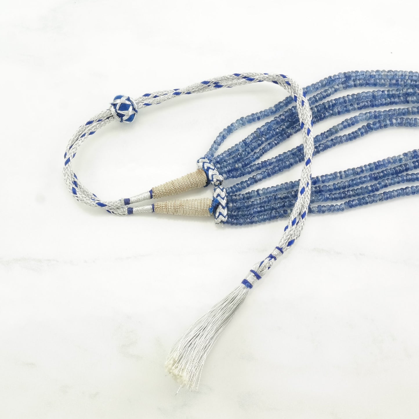 Vintage Blue 400 ctw, Sapphire 5 Strand, Adjustable Beads Necklace