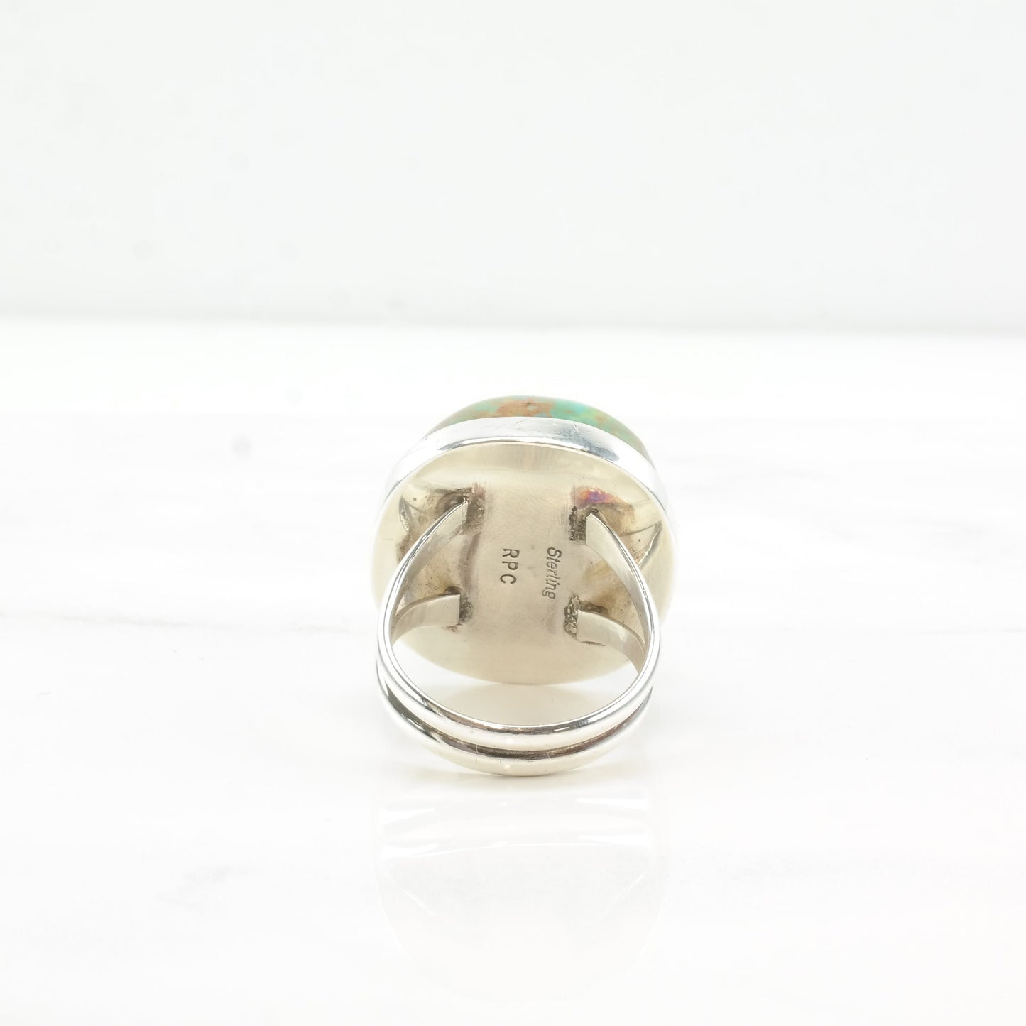 Vintage Native American Silver Ring Turquoise Circle Sterling Size 9 1/4