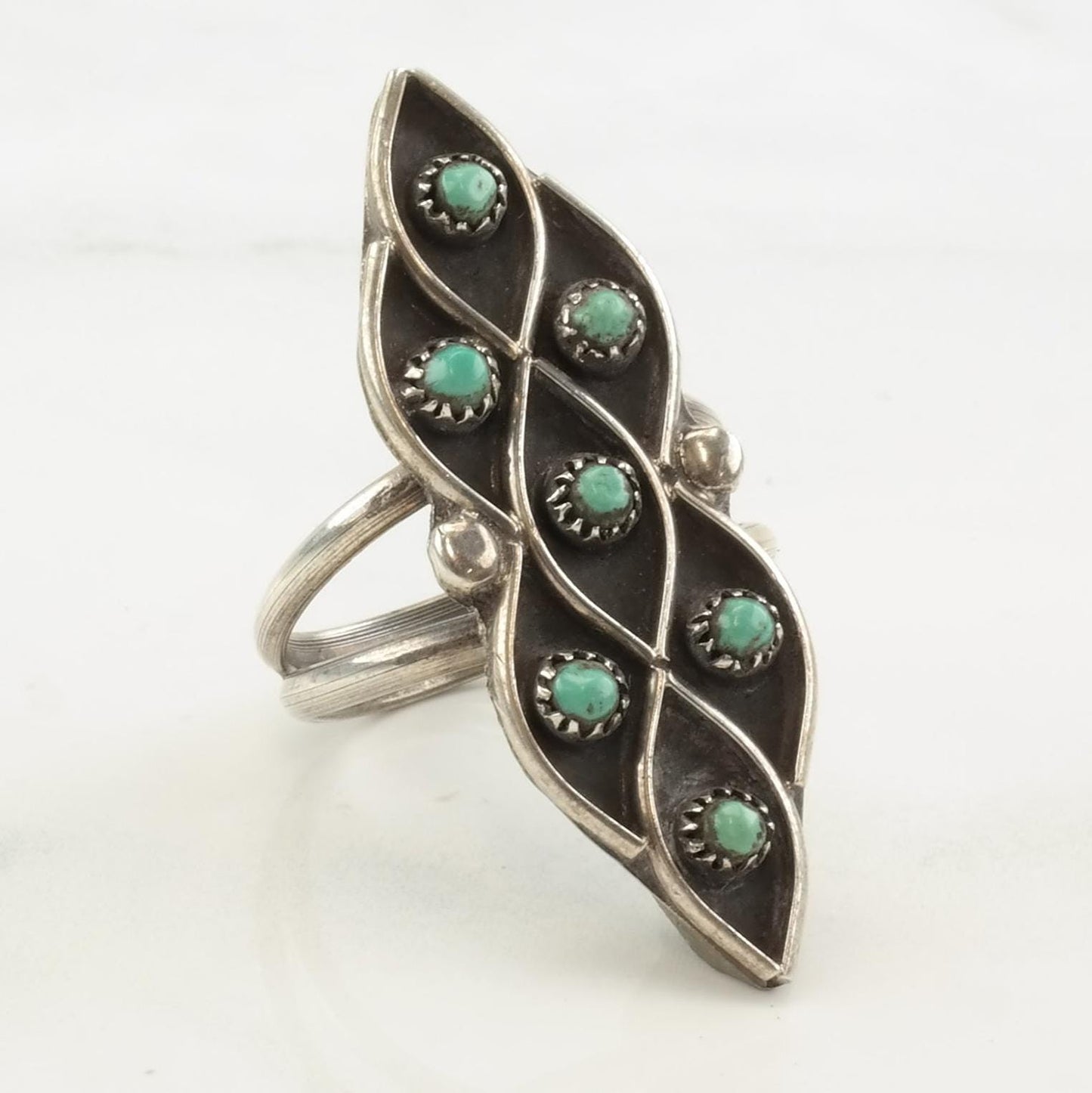 Vintage Native American Silver Ring Turquoise Cluster Zuni Sterling Size 7