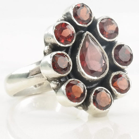 Vintage Sterling Silver Ring Garnet Cluster Size 7