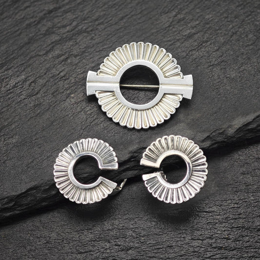 Georg Jensen 310, Geometric, Earring Brooch Set Sterling Silver