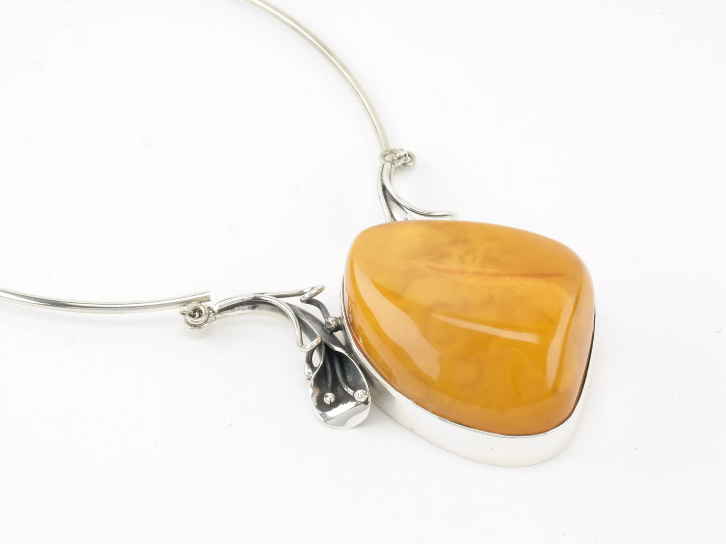 Vintage European Sterling Silver Yellow Amber Floral Necklace Choker