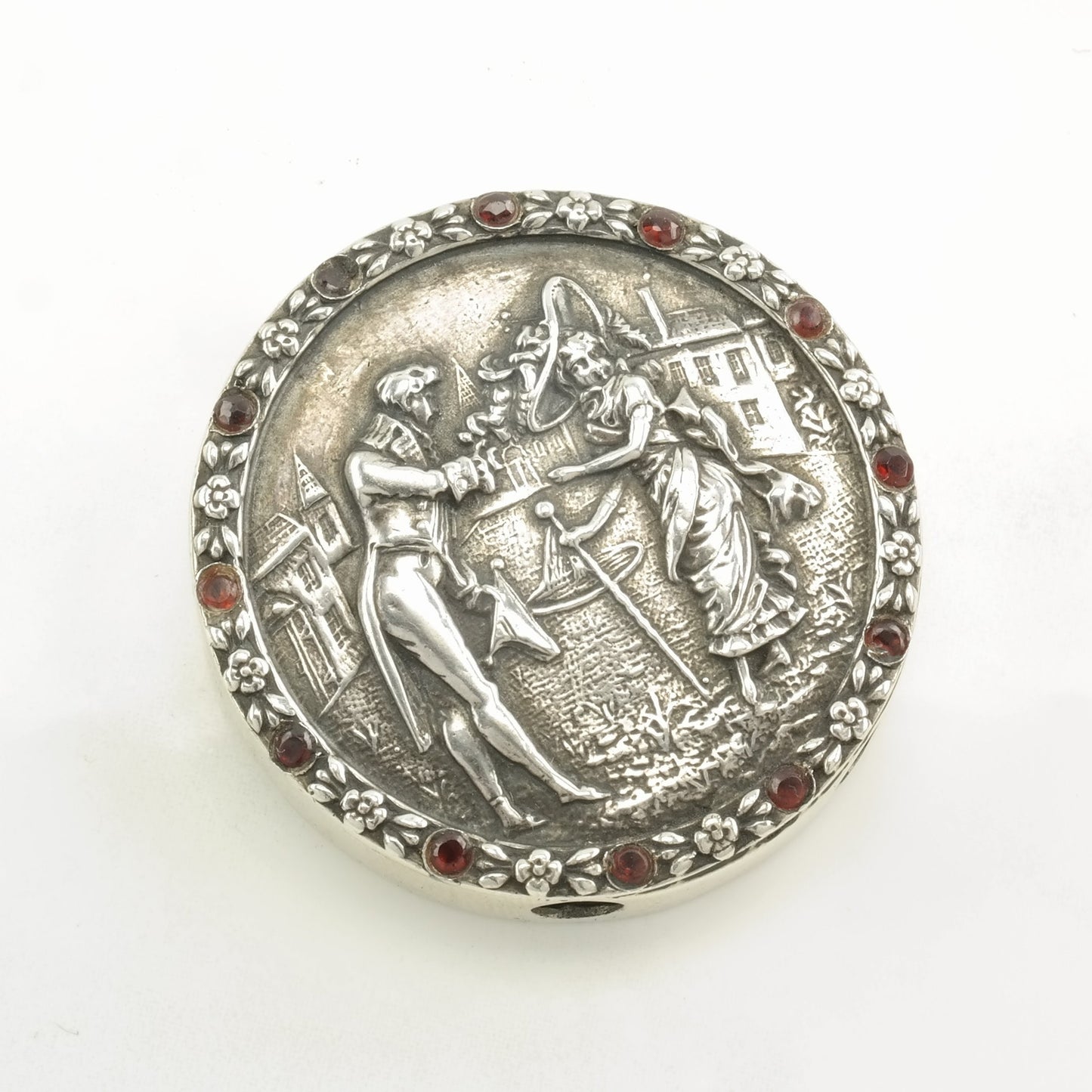 Vintage Art Nouveau Garnet Lady and Gentleman Sterling Silver Pendant