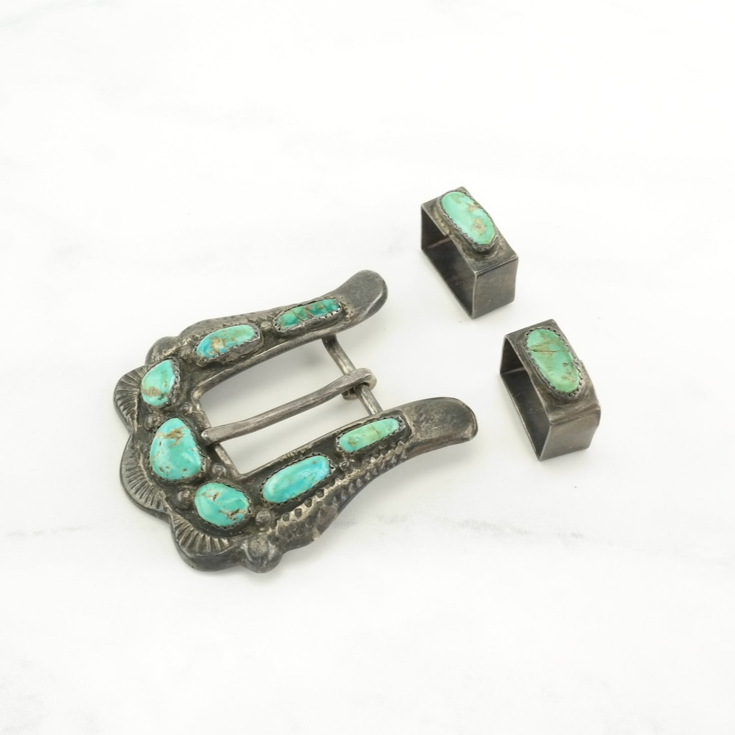 Important Zuni Turquoise Belt Buckle Native American Blue Sterling Silver Horace Iule