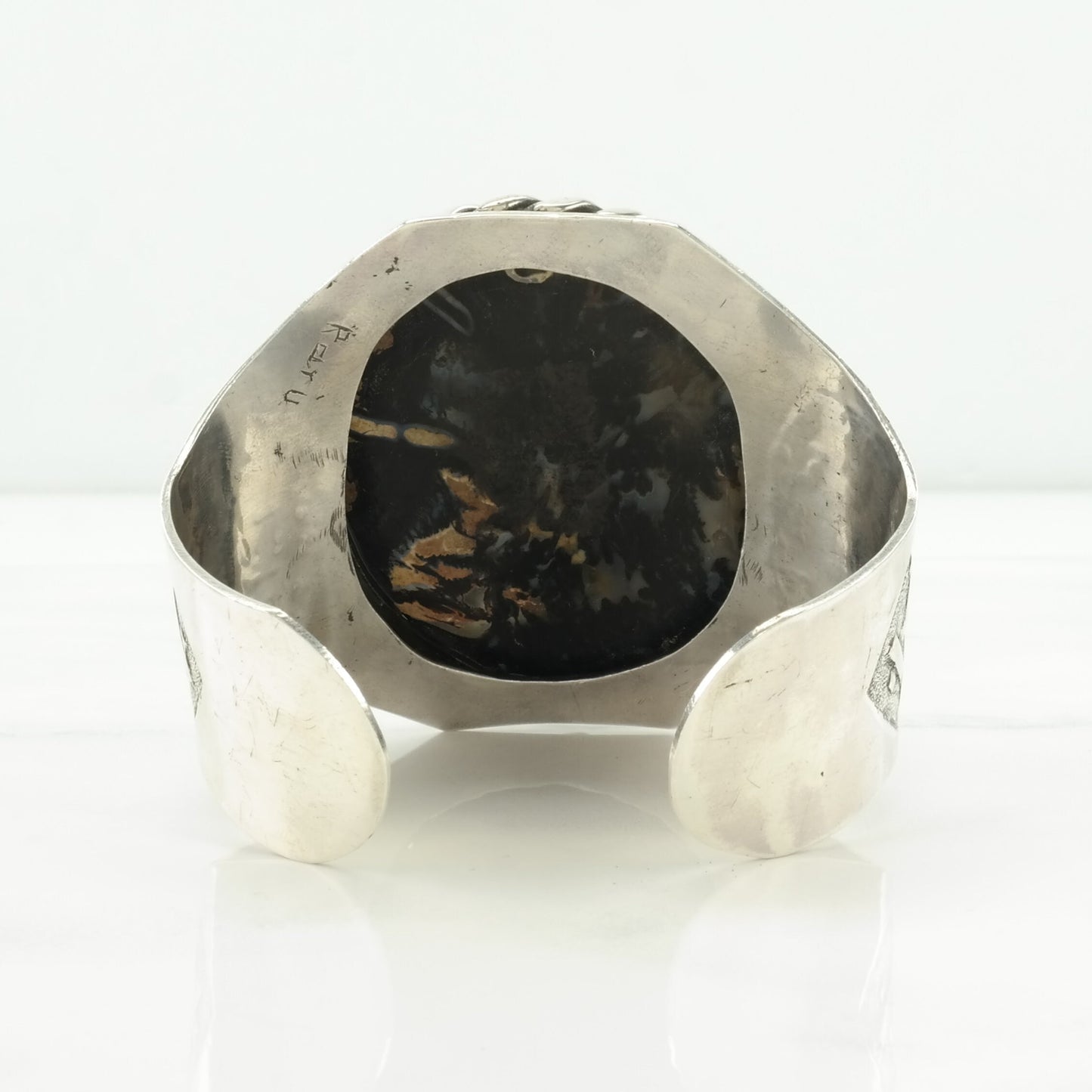 Vintage Studio Sterling Silver Cuff Bracelet Black Odd Natural Gemstone Large