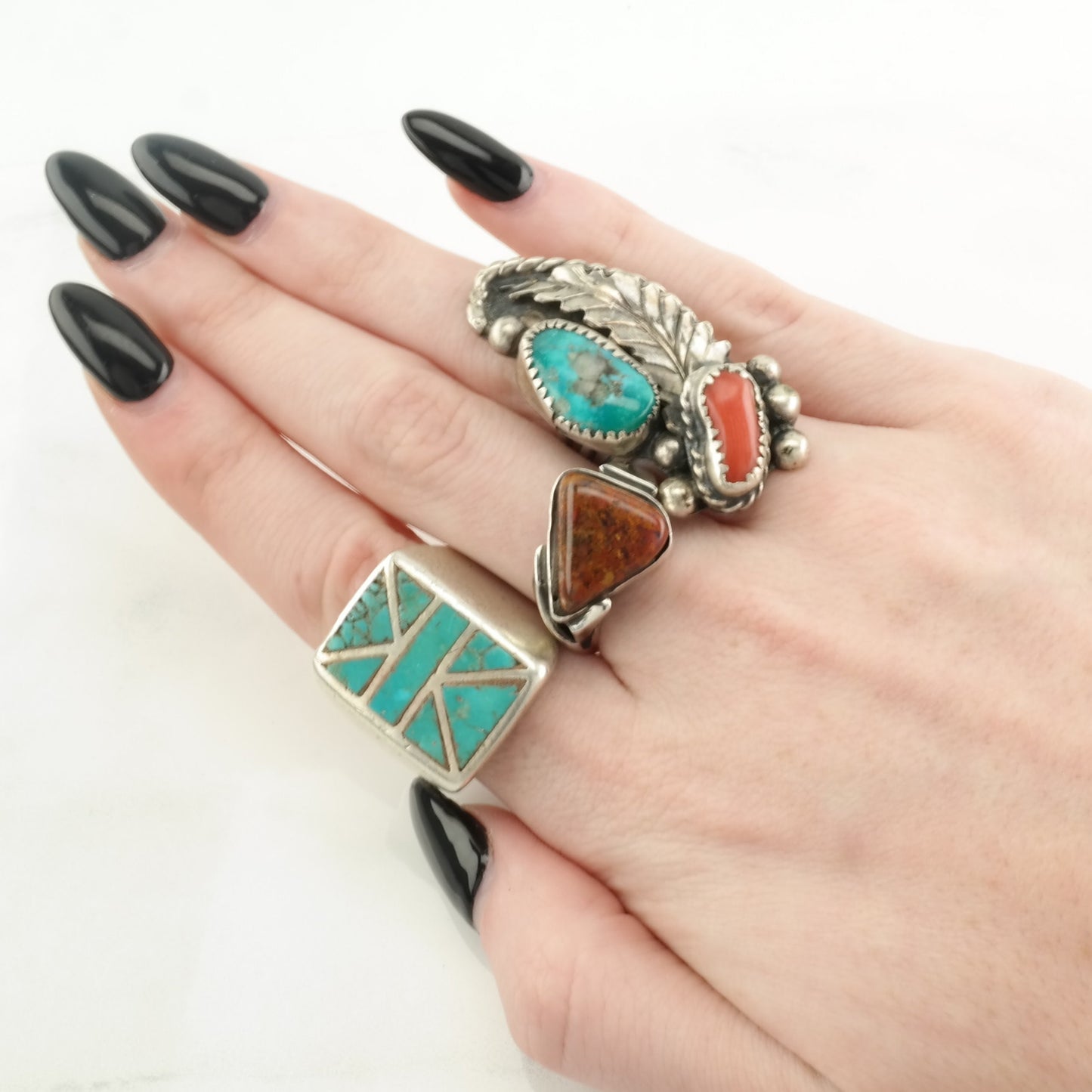 Vintage Native American Silver Ring Dinosaur Bone Sterling Brown Size 6 1/4