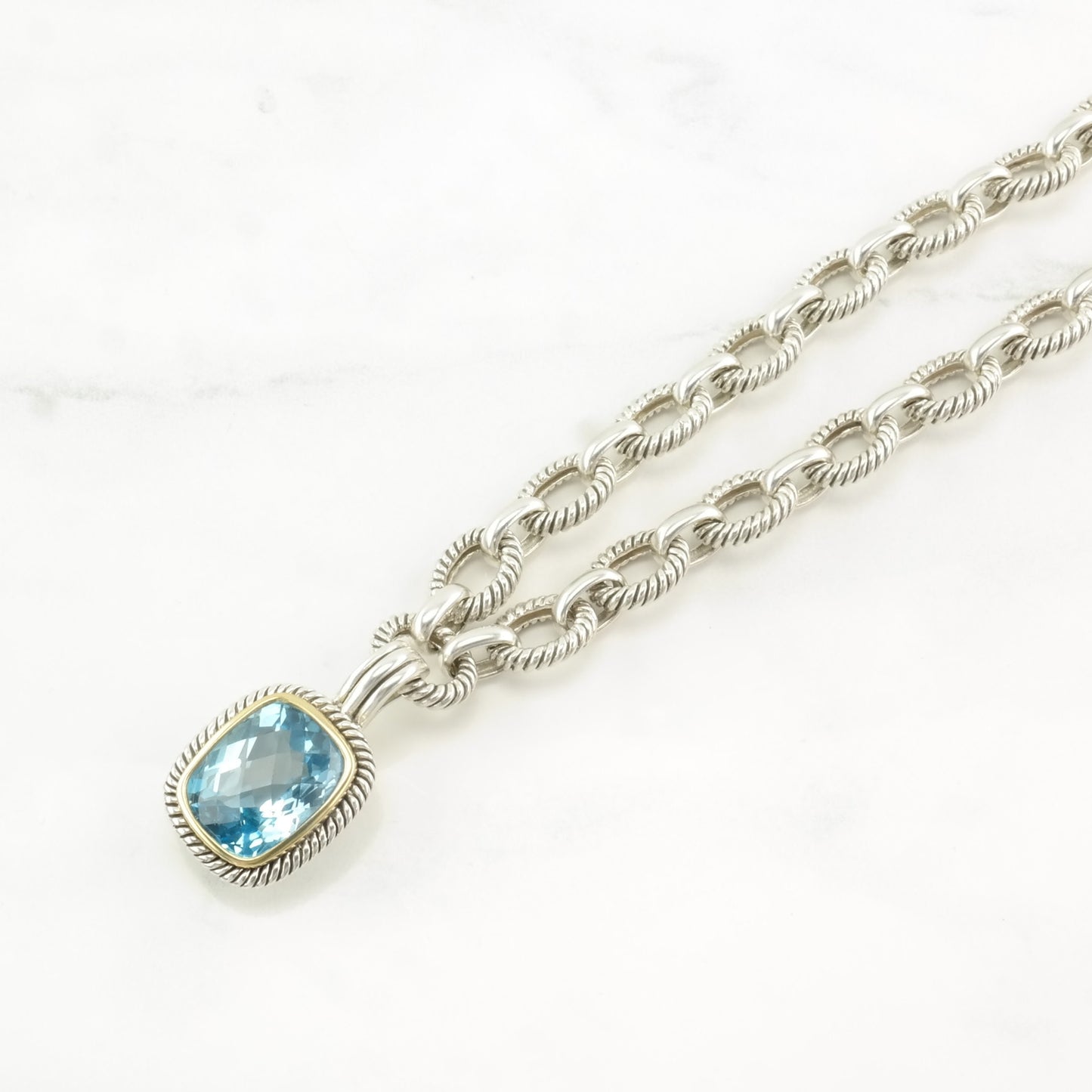 Michelle Albala Sterling Silver Topaz Gold Bezel, Cable Link Chain Necklace