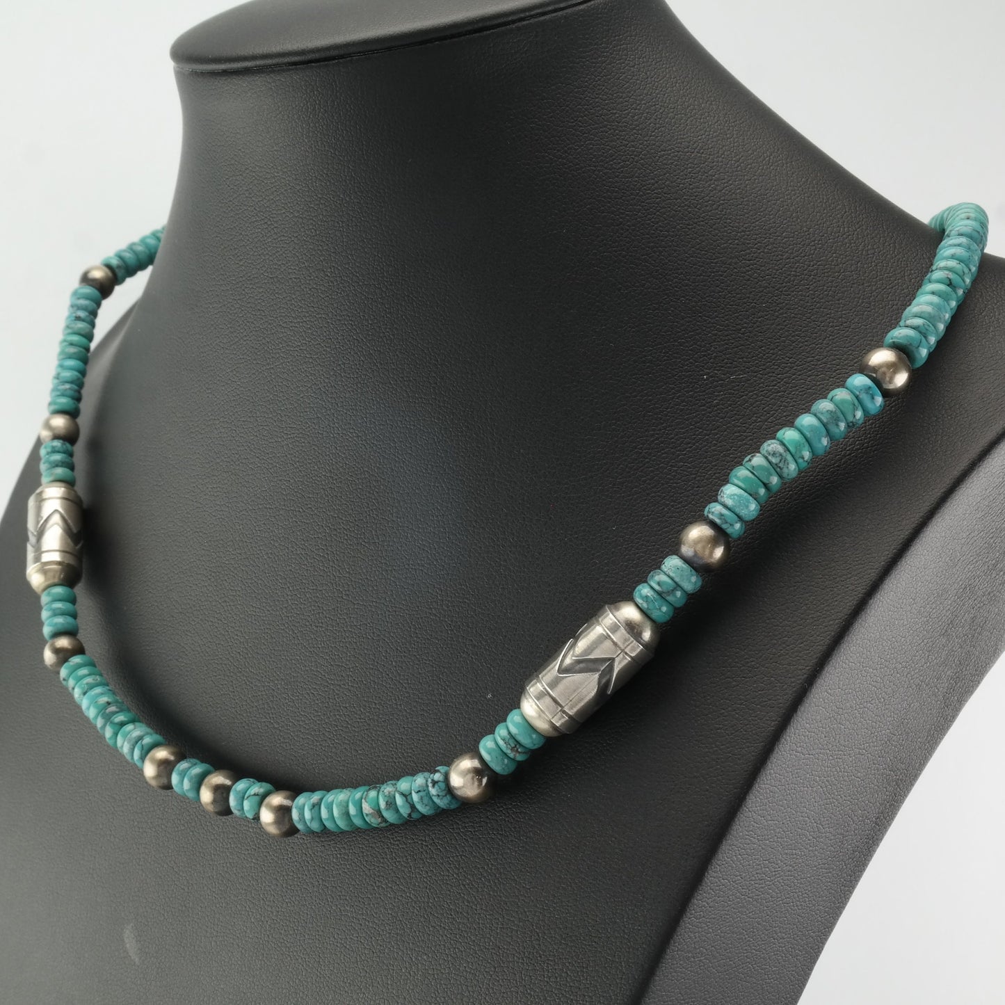 Vintage Running Bear Sterling Silver Blue Turquoise Bead, Overlay Necklace