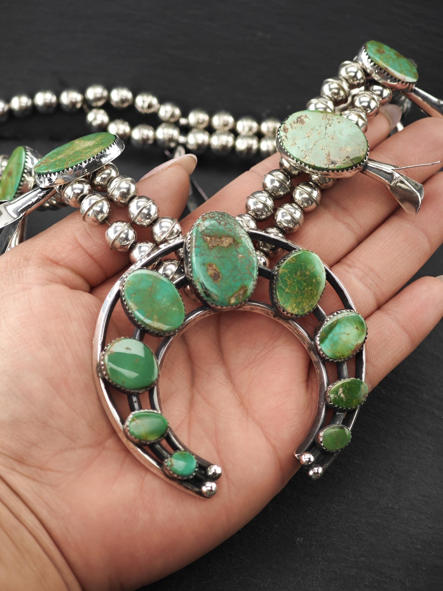 Vintage Southwest Sterling Silver, Pilot Mountain Squash Blossom Necklace