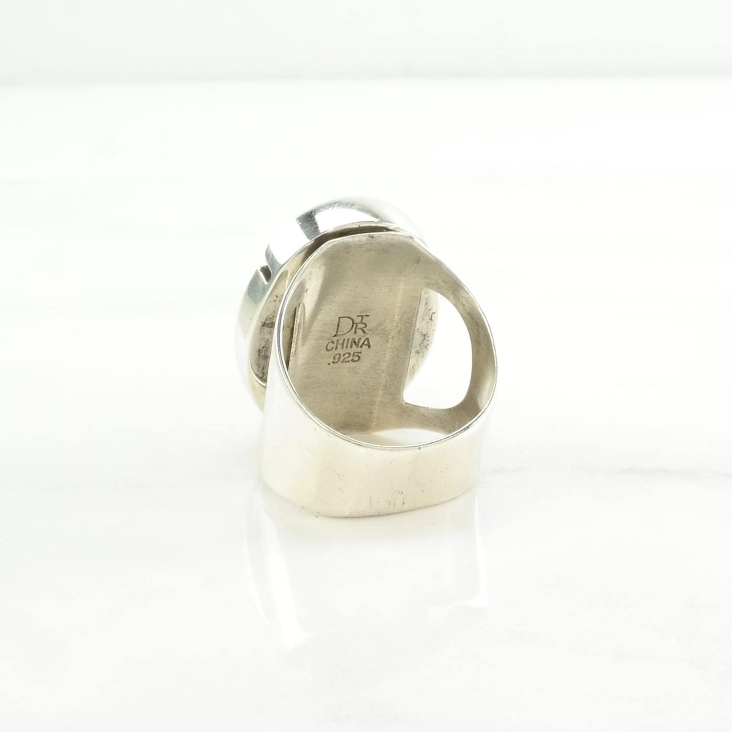 Vintage DTR Silver Ring Petrified Wood Modernist Sterling Brown Size 7 1/2
