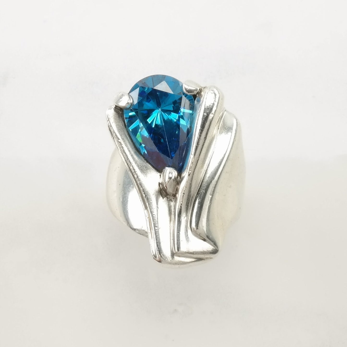 Vintage Artistic Silver Ring Blue Gem Abstract Sterling Blue Size 8