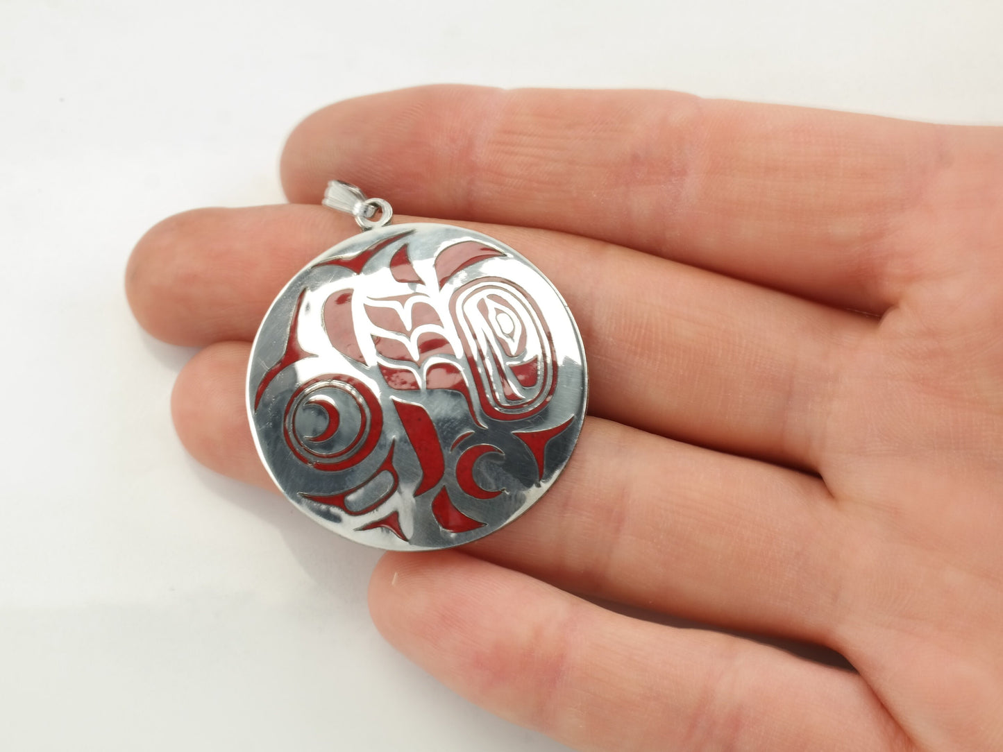 Vintage Marvin Oliver Enamel, Abstract, Indigenous Sterling Silver Pendant