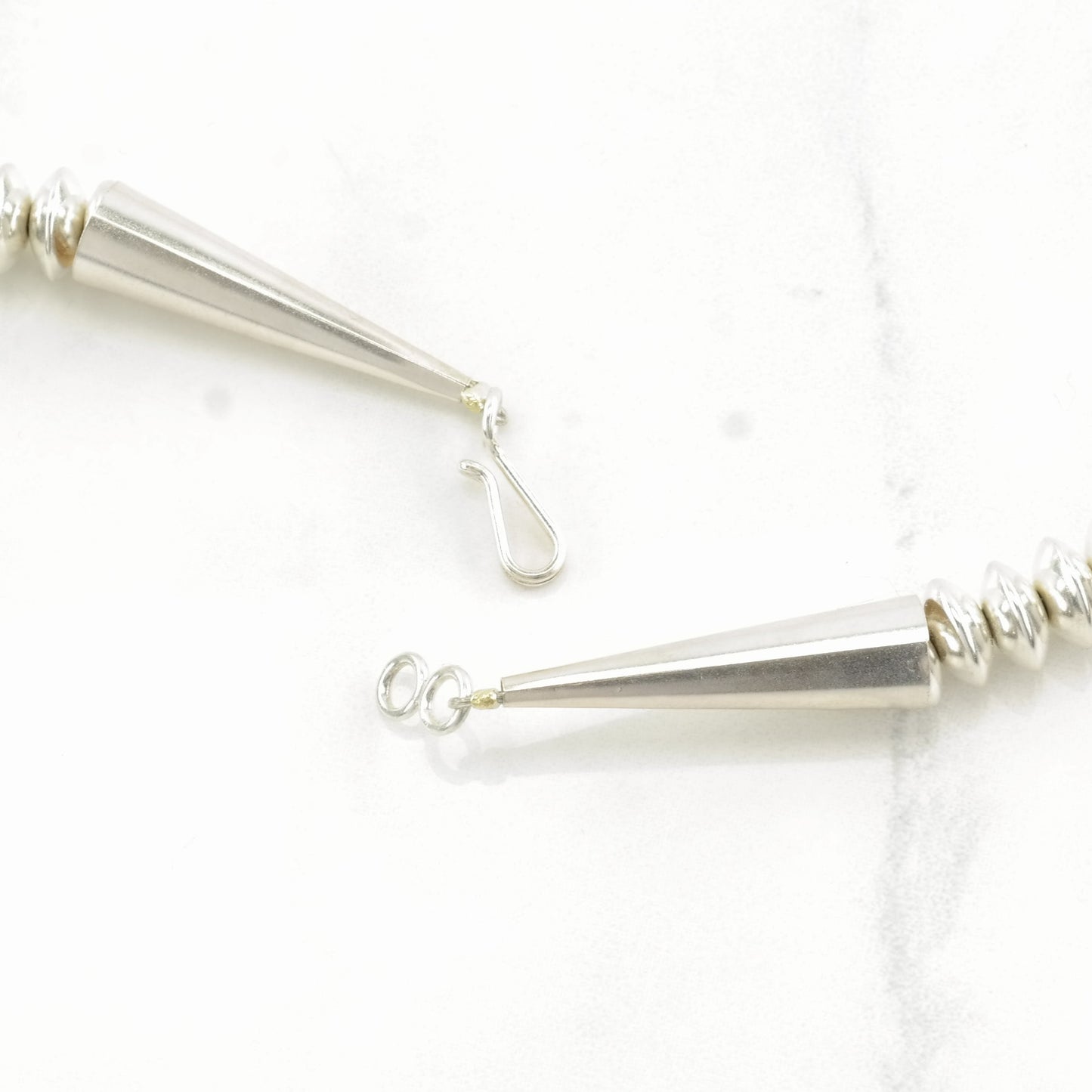 Vintage Native American Sterling Silver Beaded 14k Gold Accents Necklace