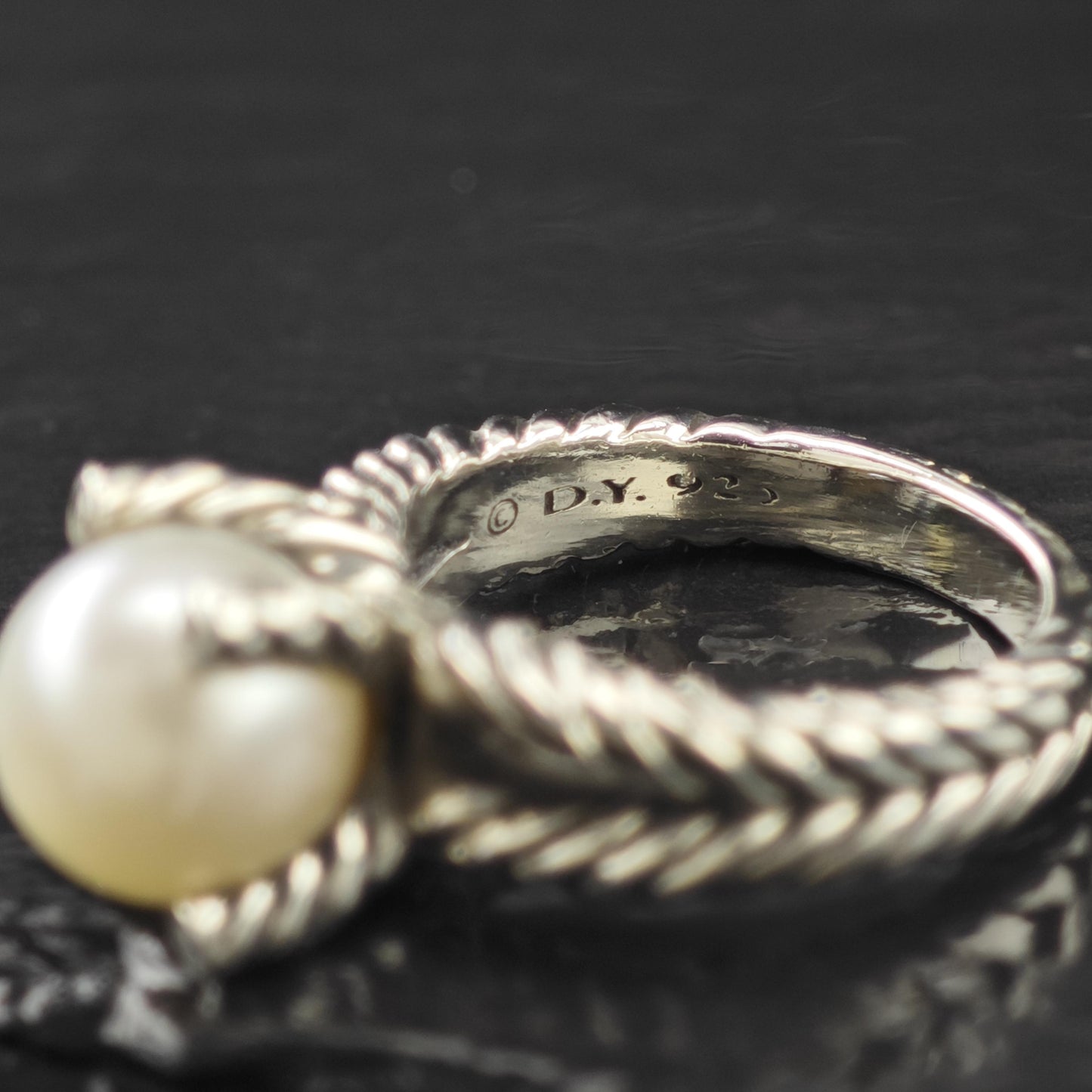 David Yurman 10mm Pearl Diamond Cable Ring Sterling Silver
