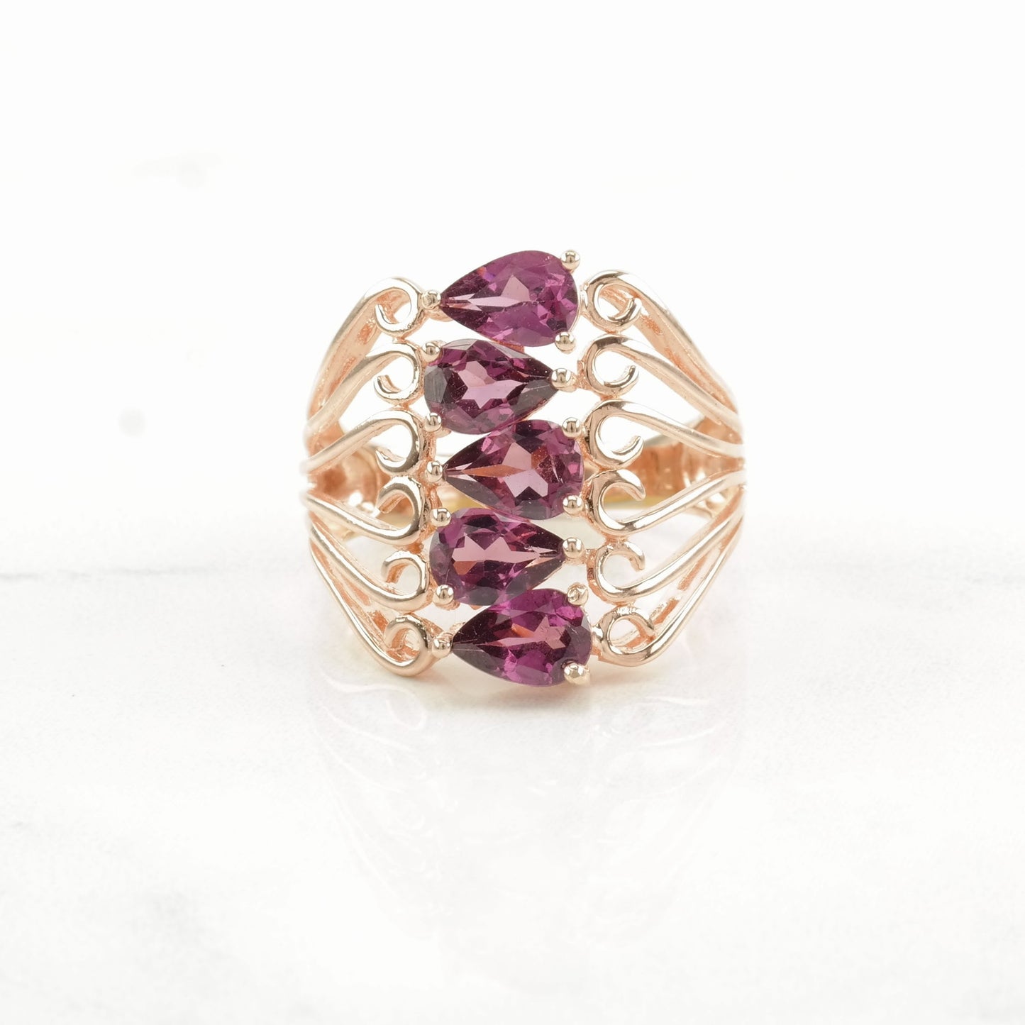 Vintage Sterling Silver Ring Garnet Rose Gold Pink Size 5 1/4