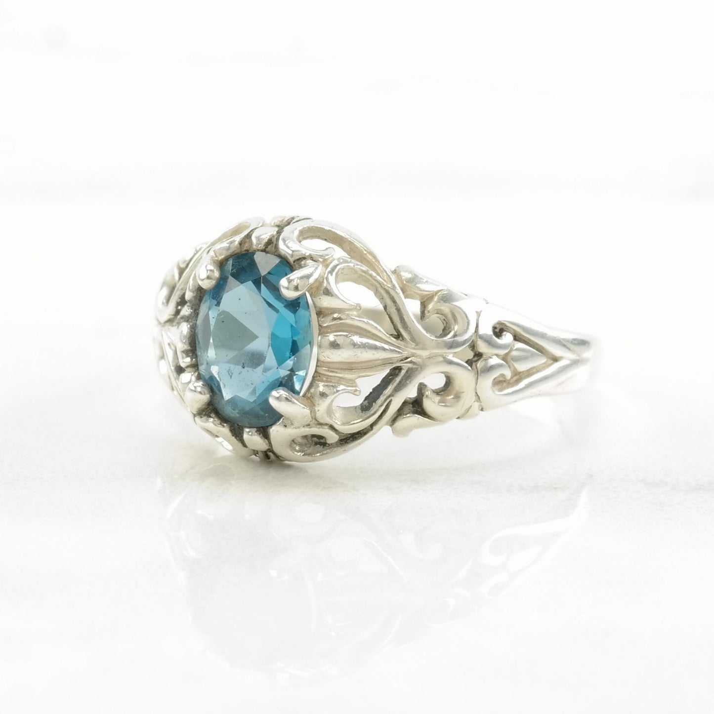 Vintage Kabana Silver Ring Topaz Scroll Sterling Blue Size 8 1/4