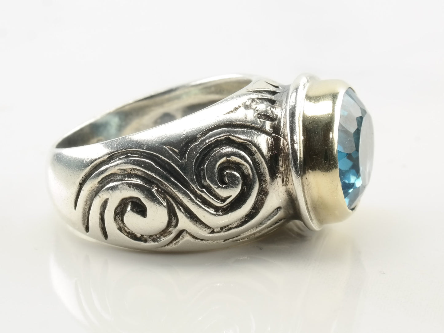 Vintage Sterling Silver Ring Topaz Gold Accent Size 6 3/4