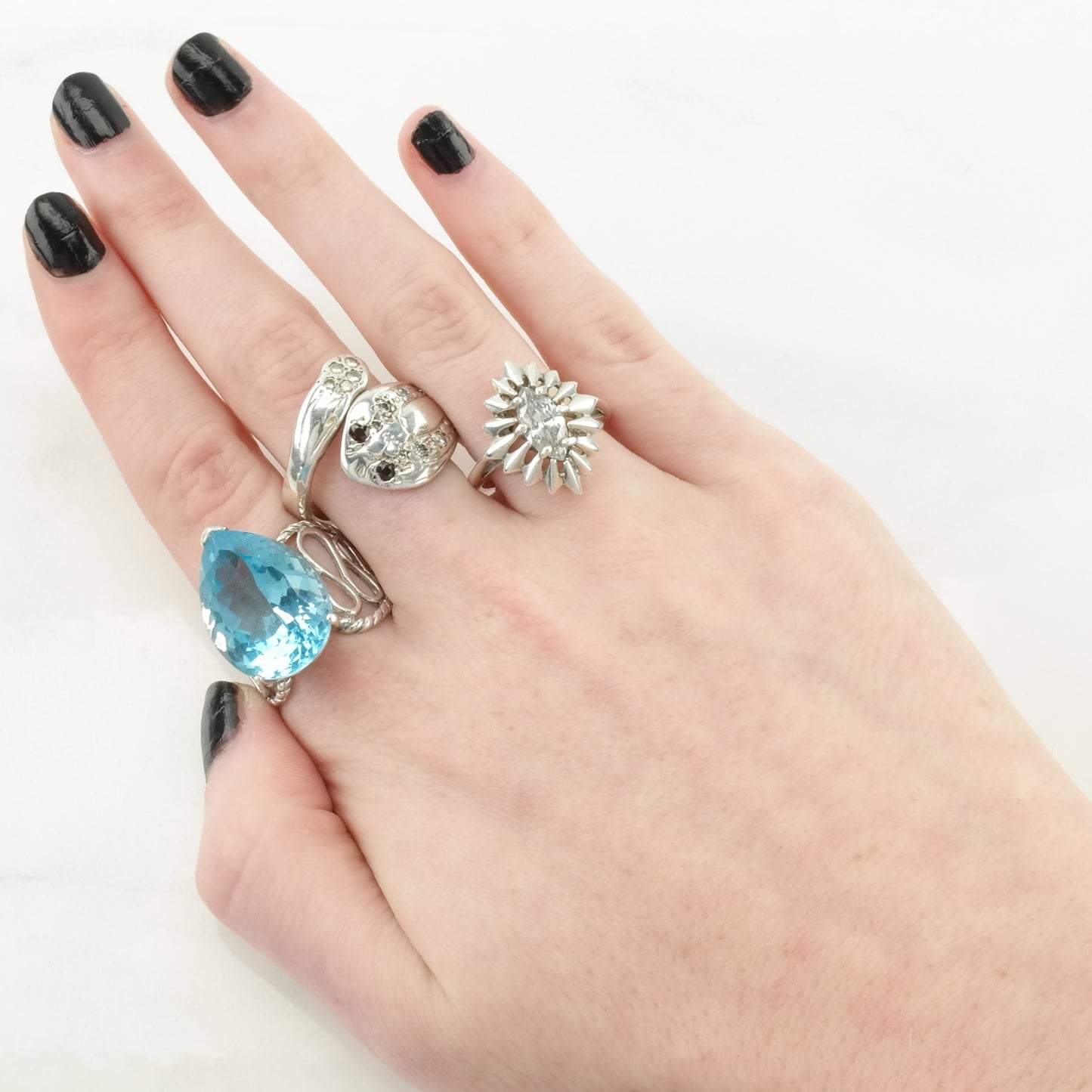 Vintage Kabana Silver Ring CZ Navette Sterling Size 6