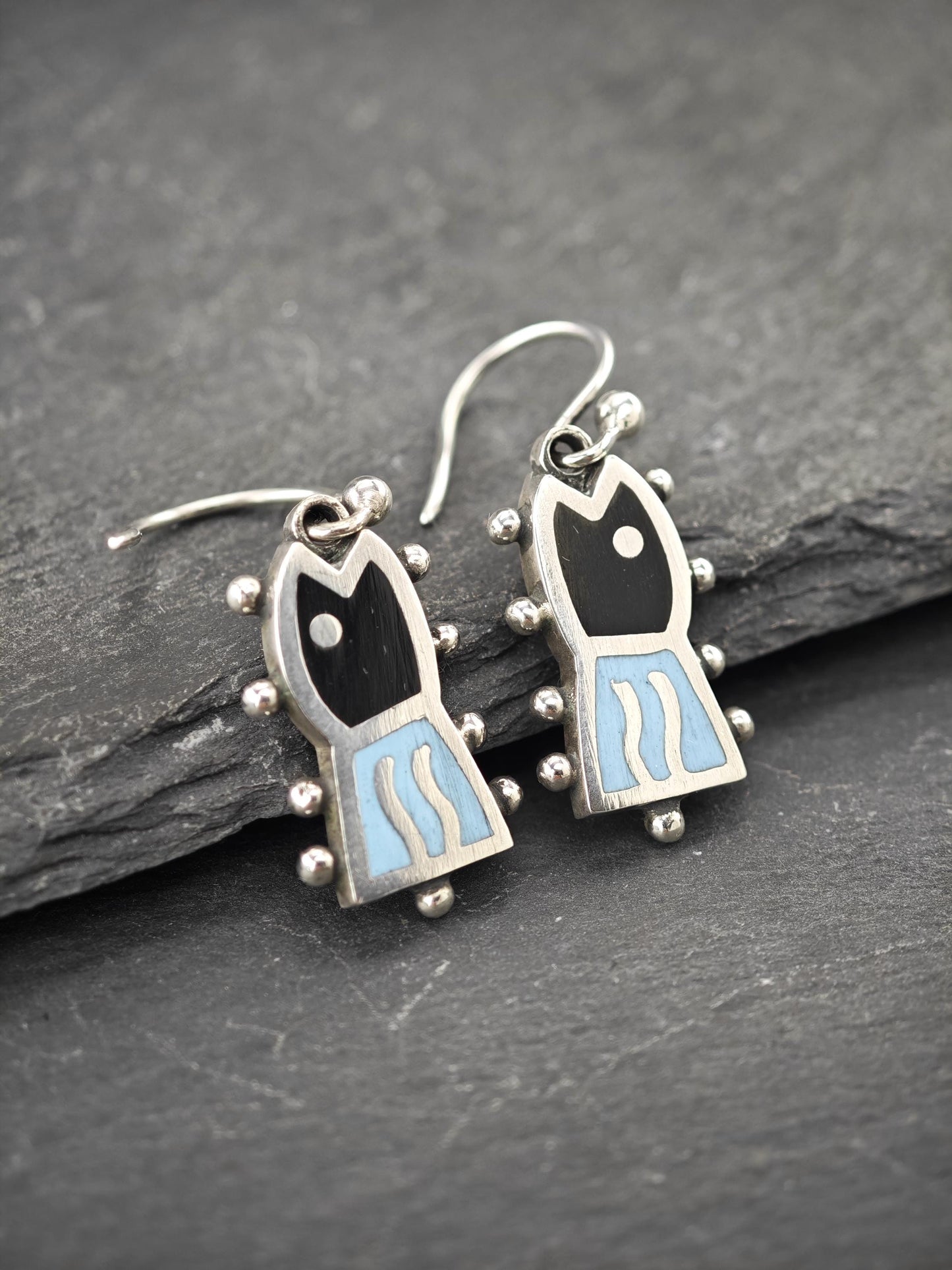 Jan Gjaltema Enamel, Fish Earrings Fish Hook Sterling Silver