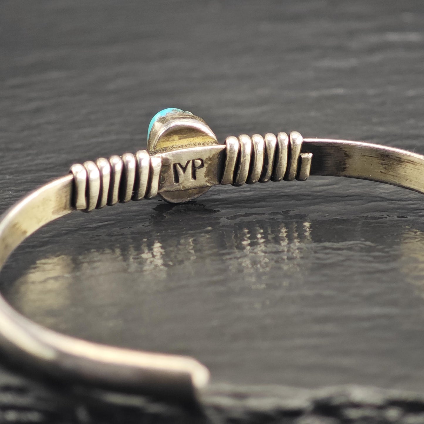 Vintage Navajo, Turquoise Wire Wrap Sterling Silver Cuff Child Sz 5 1/4" BR3121