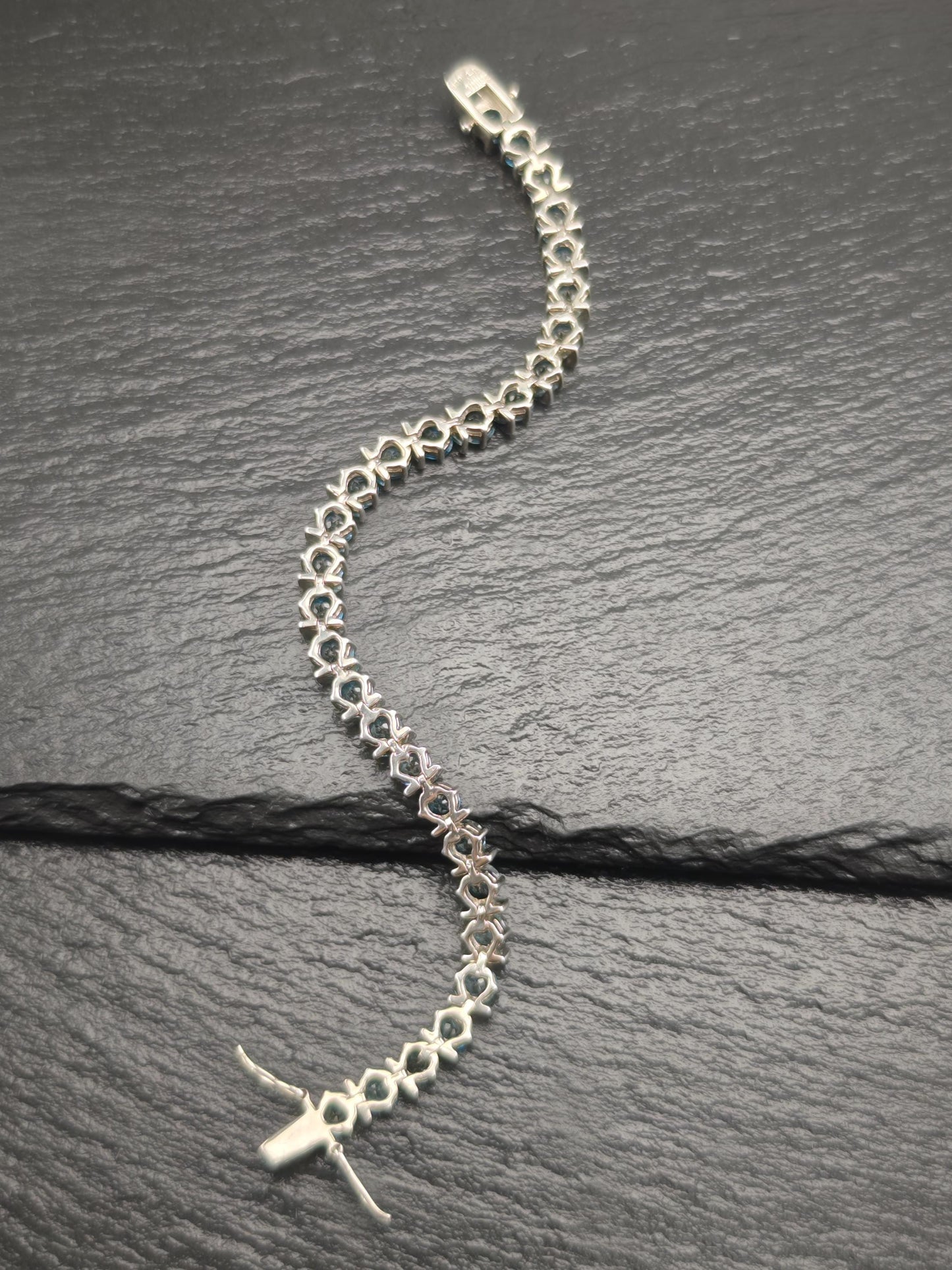 Vintage 5mm London Blue Topaz 13ctw Line Bracelet Sterling Silver