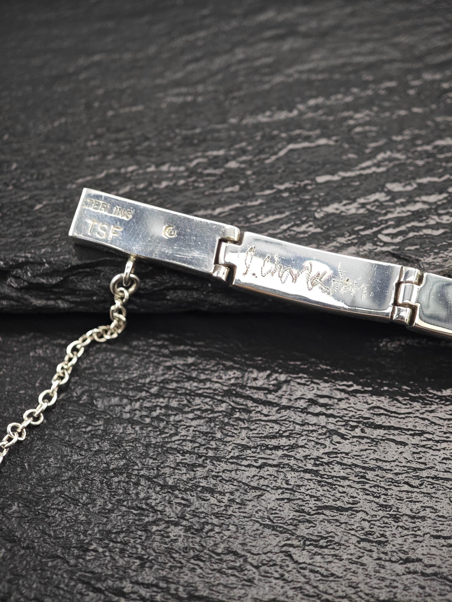 TSF Signed Turquoise, Inlay Bracelet Sterling Silver