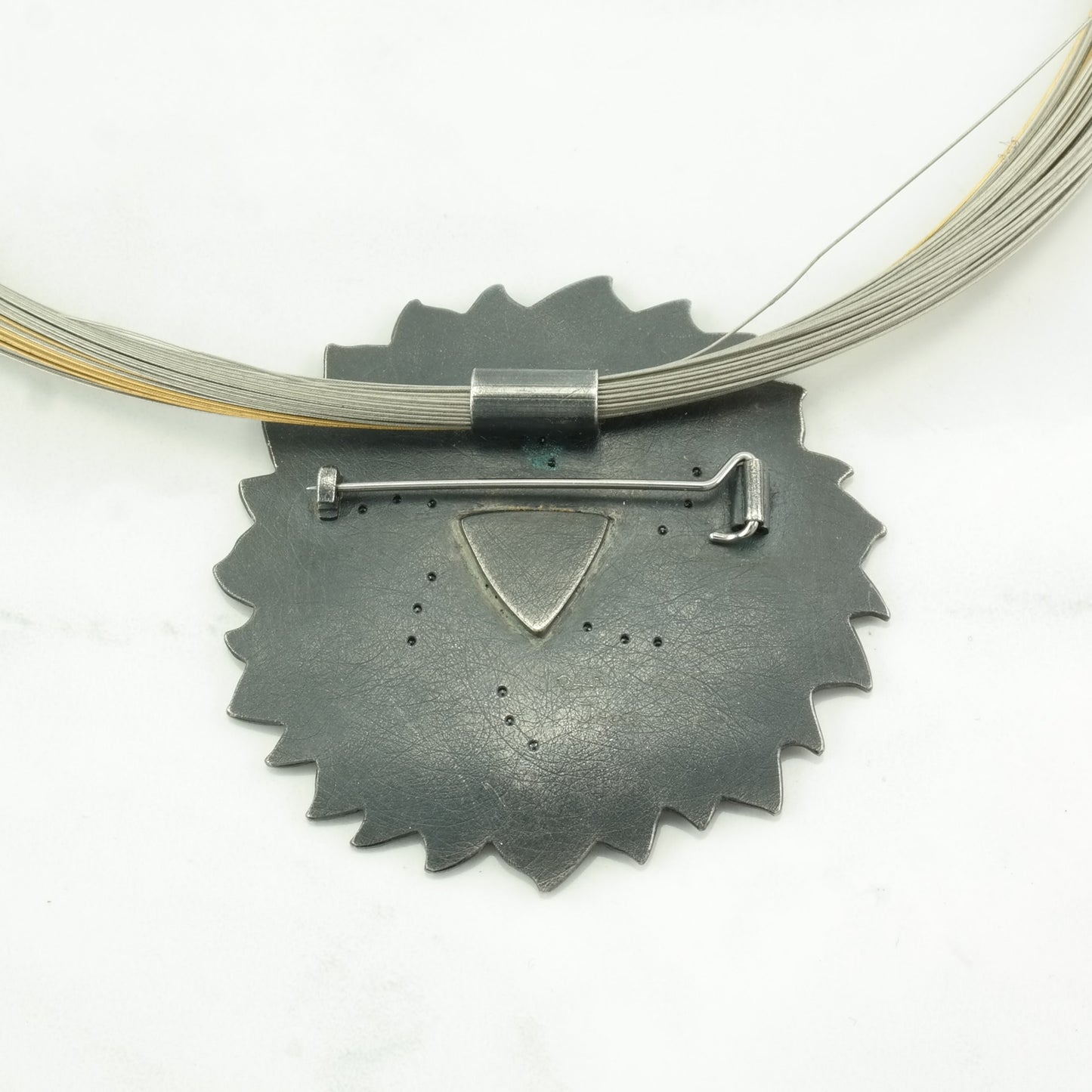 Vintage Designer Sterling Silver Druzy Quartz, Diamonds 24K Accents Necklace