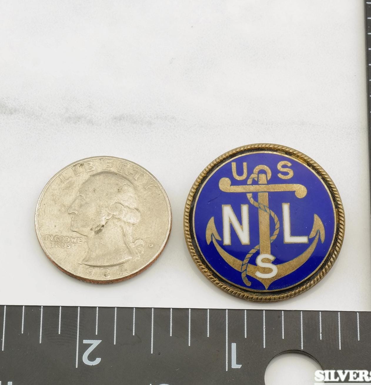 Antique Enamel US Navy, League Silver Brooch Blue Sterling B1297