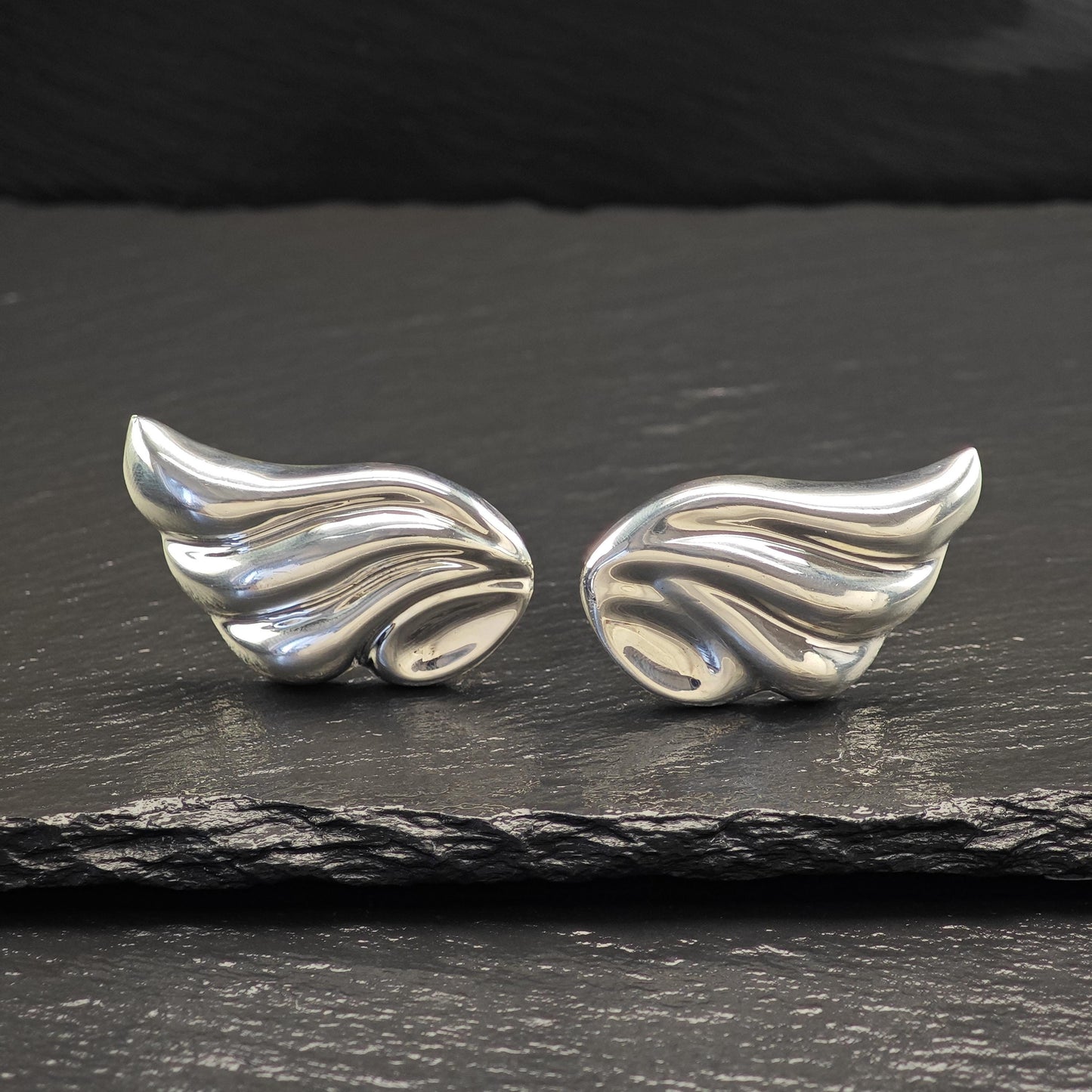 Taxco, Ballesteros Wings Puffy Clip On Earrings Sterling Silver