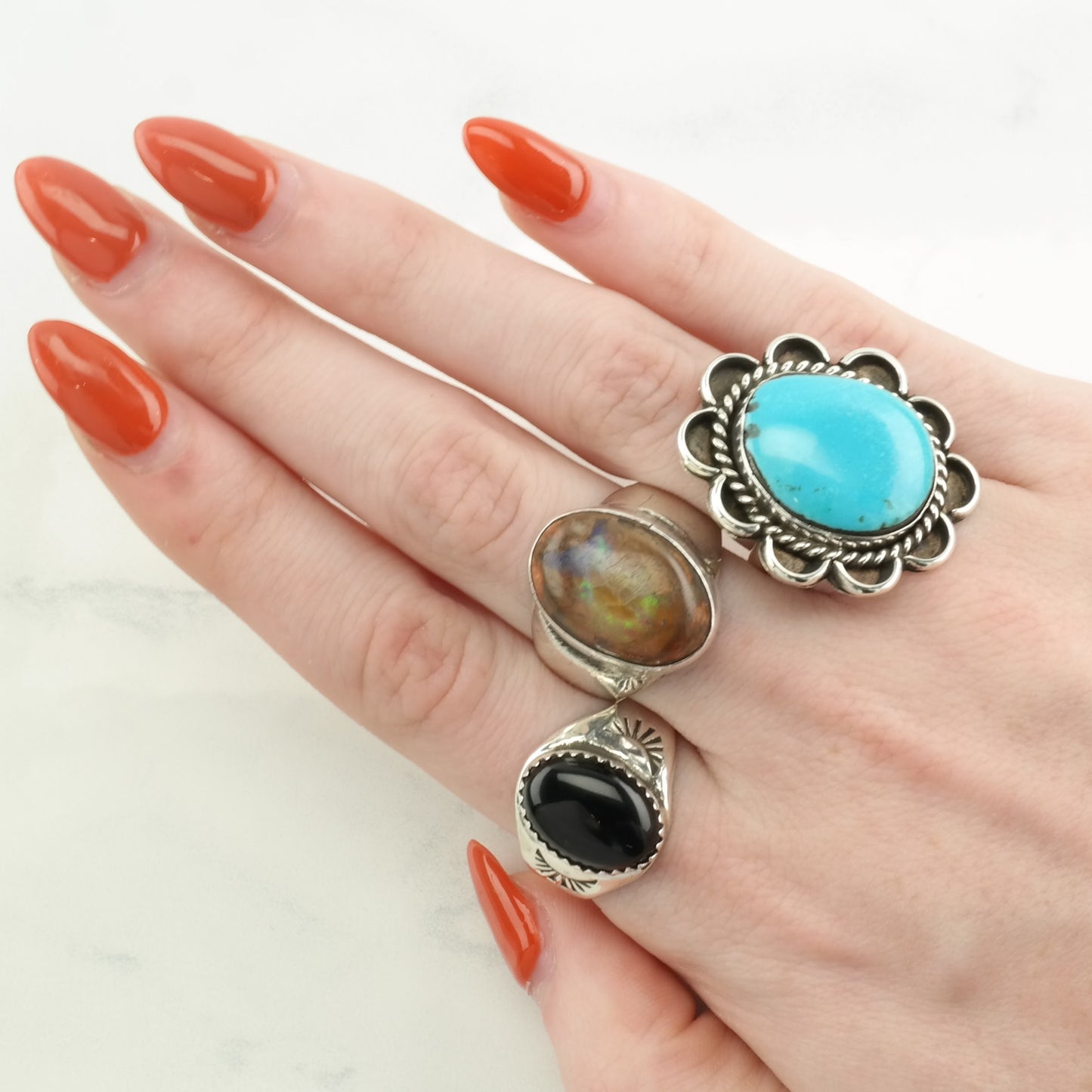 Vintage Native American Silver Ring Turquoise Floral Sterling Blue Size 5