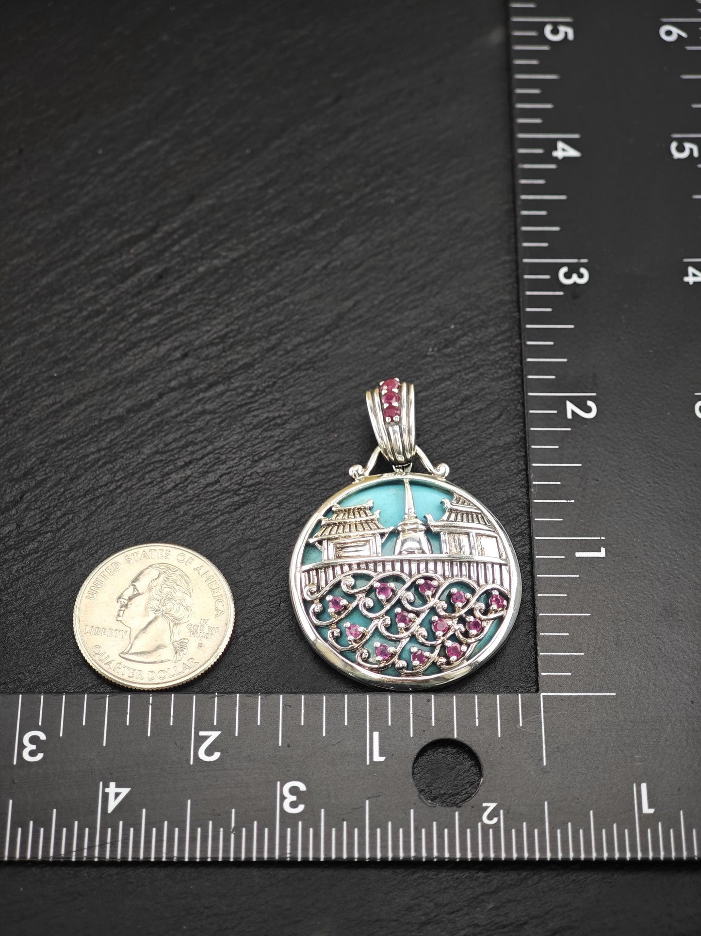 Turquoise, Ruby Thailand Pendant Sterling Silver P2738