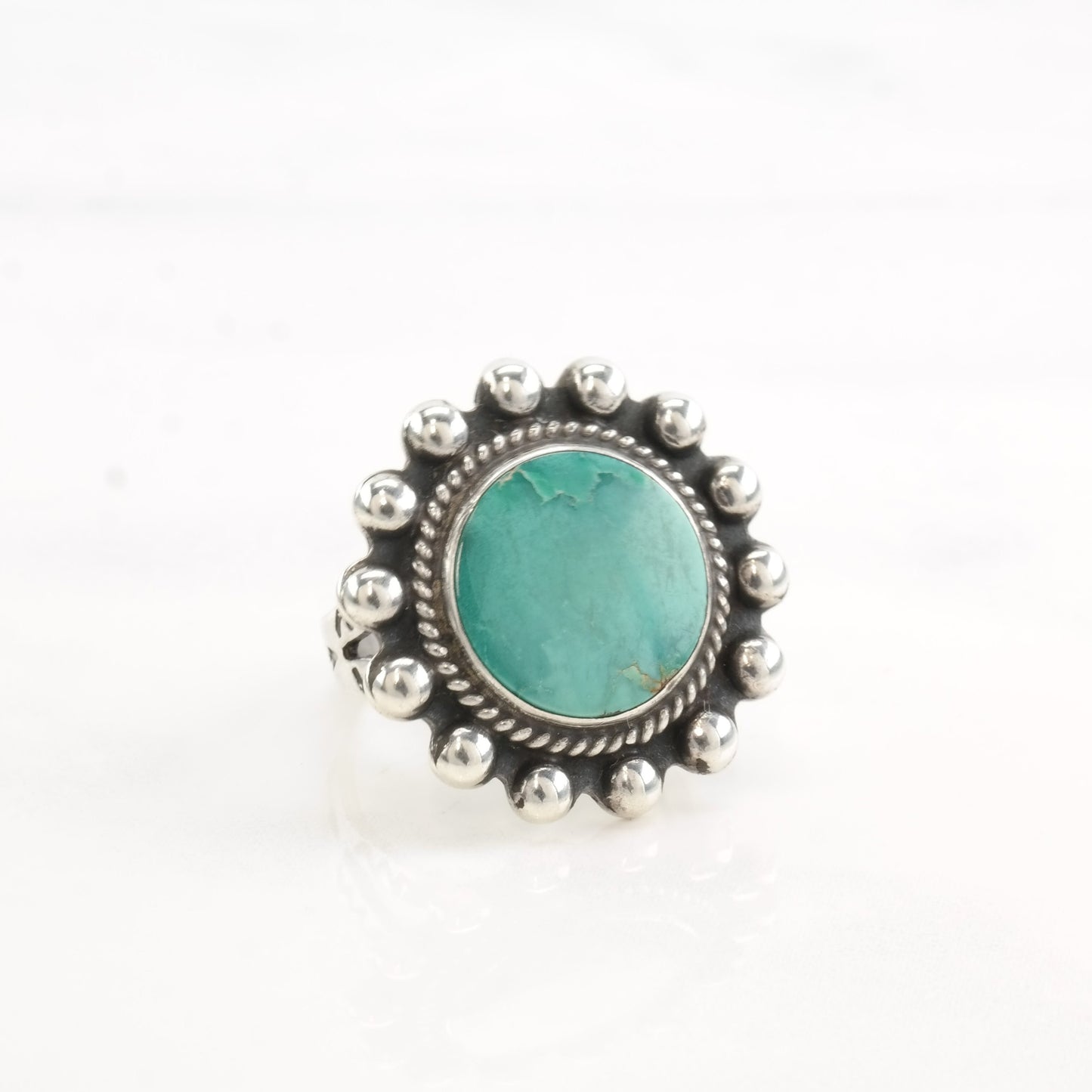 Vintage Fred Harvey Era Silver Ring Turquoise Circle Sterling Size 6 3/4