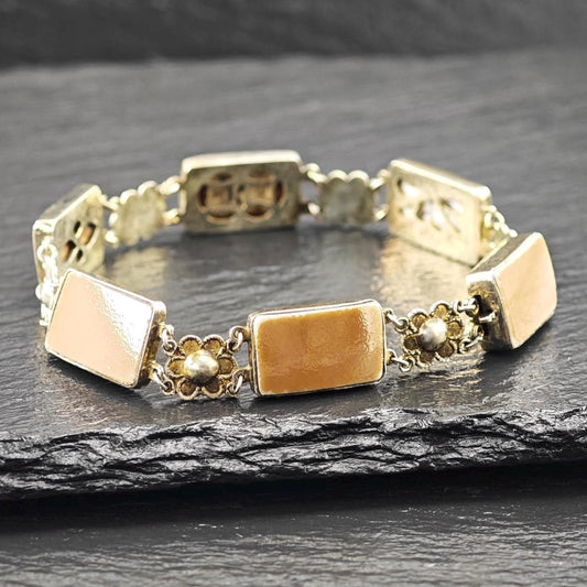 Chinese Export Brown Porcelain, Gold Gilded Bracelet Sterling Silver