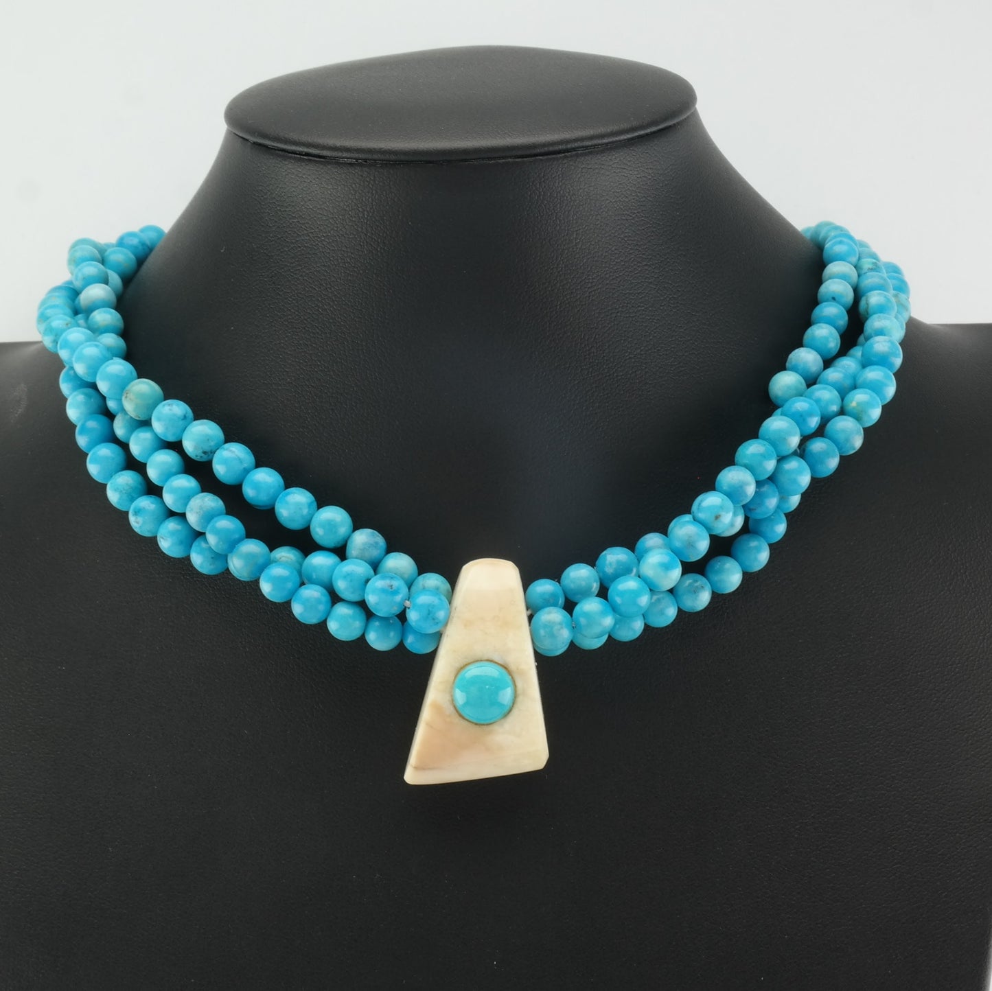 Vintage Blue Dyed Magnesite Bead, Multi Strand Necklace Sterling Silver