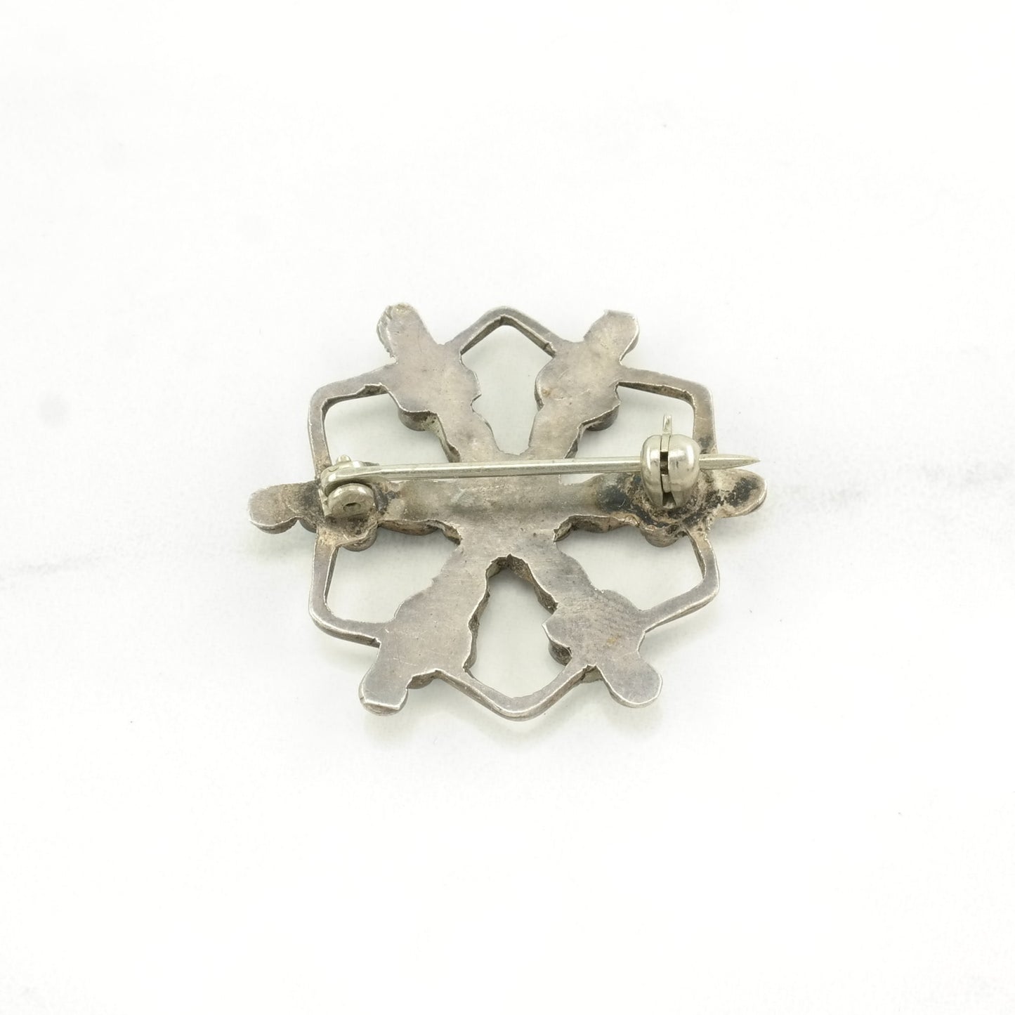 Vintage Zuni, Native American Sterling Silver Brooch Inlay, Snowflake Blue Turquoise