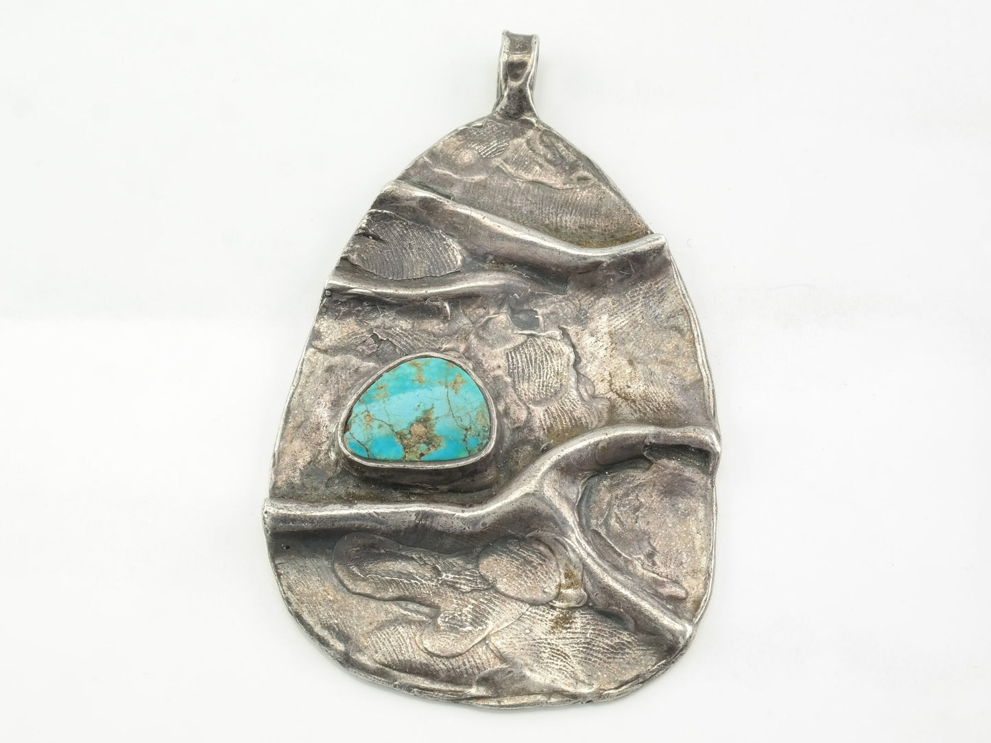 Vintage Brutalist Sterling Silver Pendant | Abstract Turquoise Pendant | Modernist Jewelry | Statement Pendant | 1980s Designer Jewelry