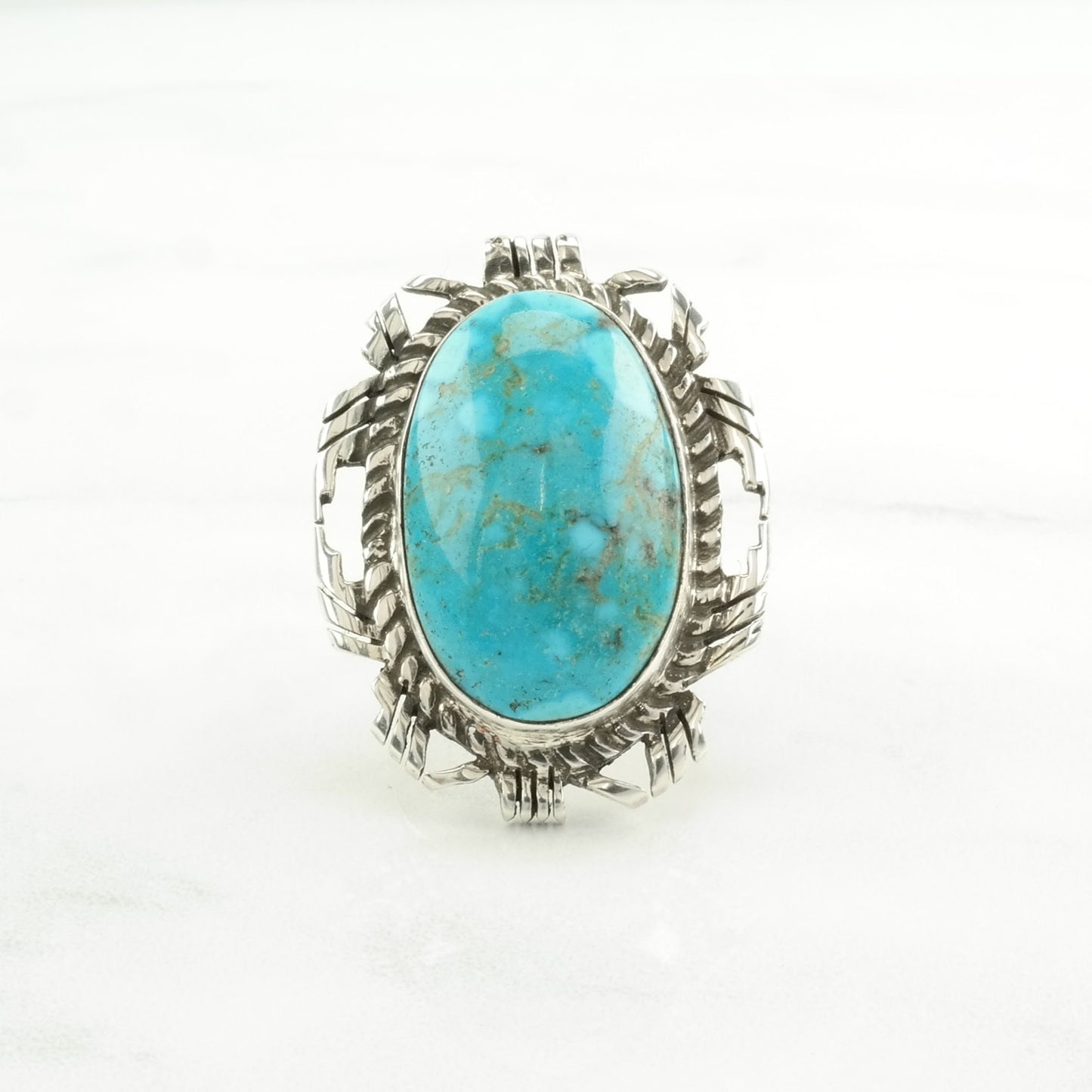 Vintage Native American Silver Ring Turquoise Large Sterling Blue Size 8