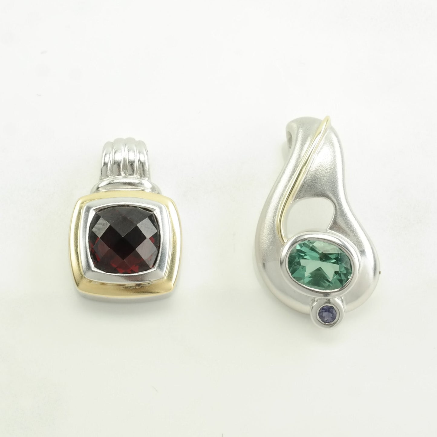 Choice Vintage Modernist Garnet, Gemstones Gold Accent Sterling Silver Pendant