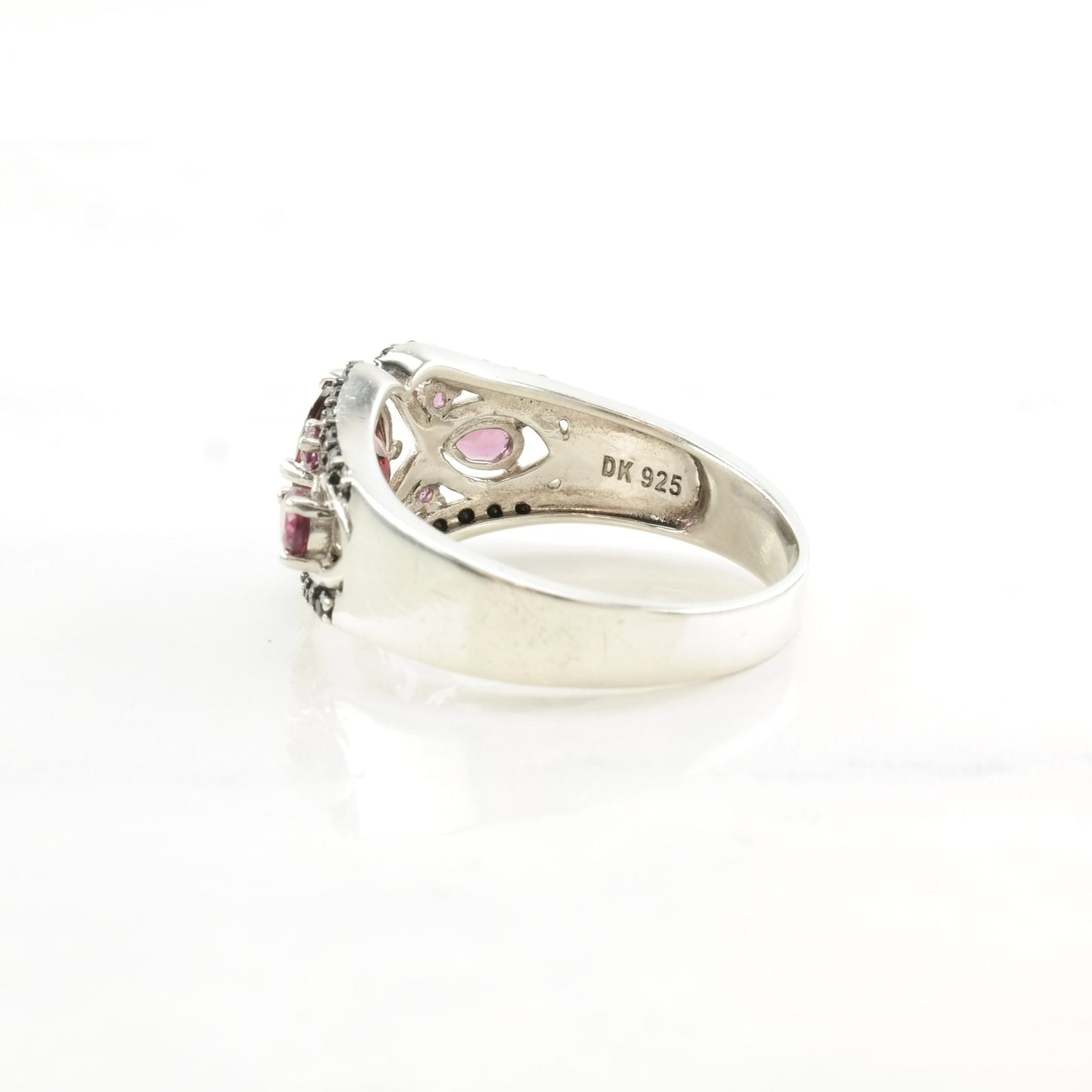 Vintage Sterling Silver Ring Raspberry Rhodolite Garnet Faceted Onyx Red, Purple, Black Size 11