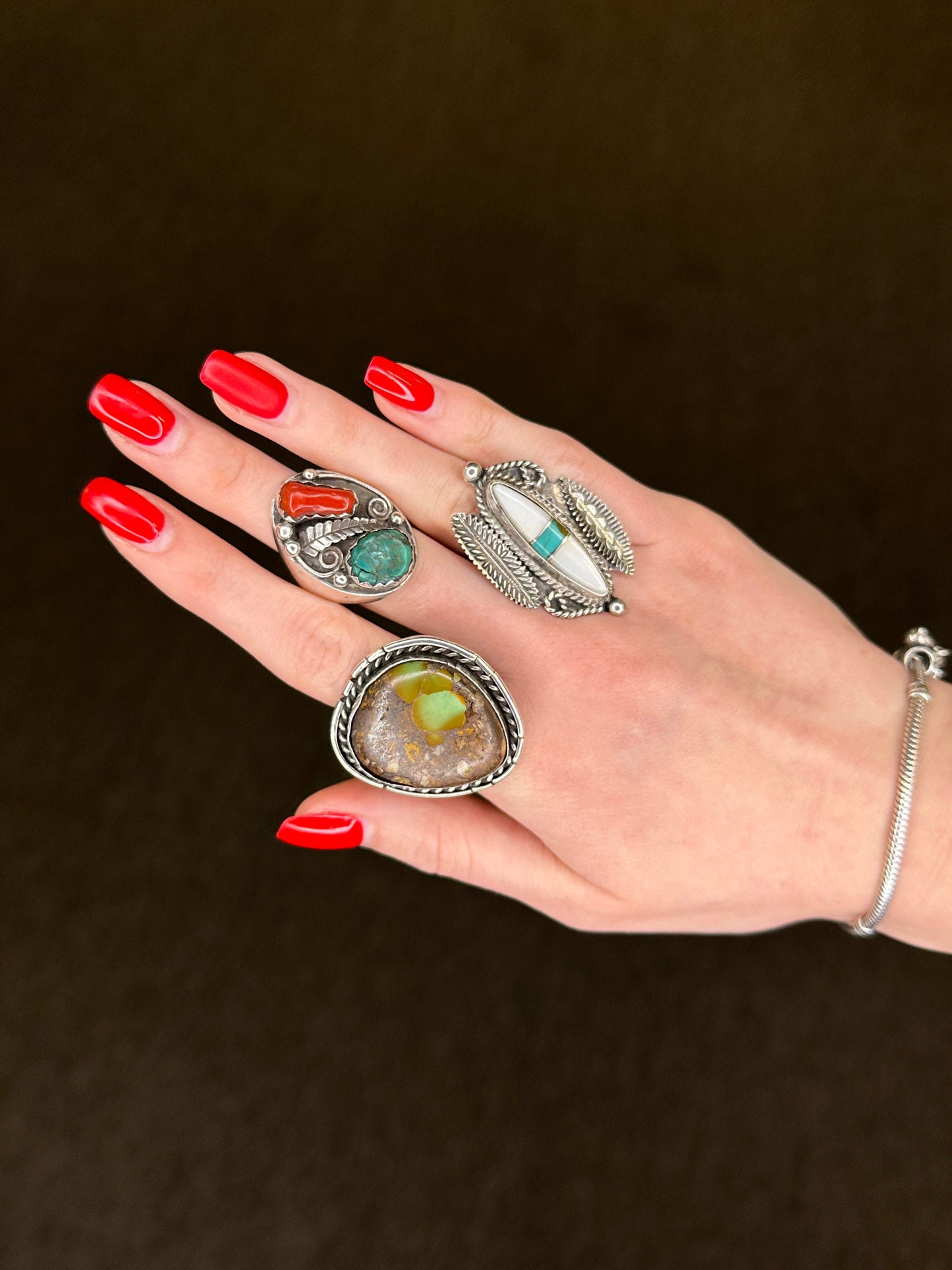 Vintage 1970 Silver Ring Turquoise Sterling Size 13