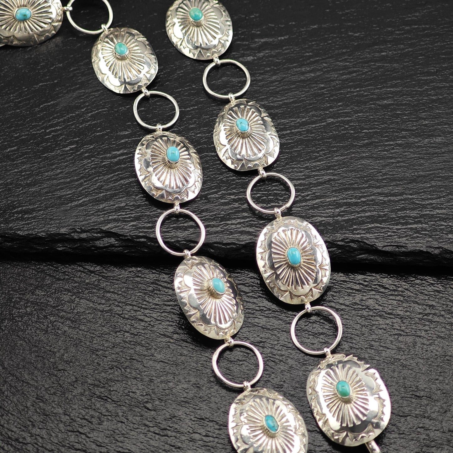 Native American Turquoise Concho Belt Sterling Silver