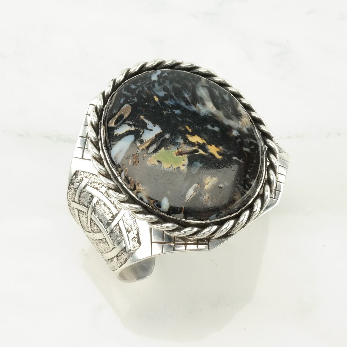 Vintage Studio Sterling Silver Cuff Bracelet Black Odd Natural Gemstone Large