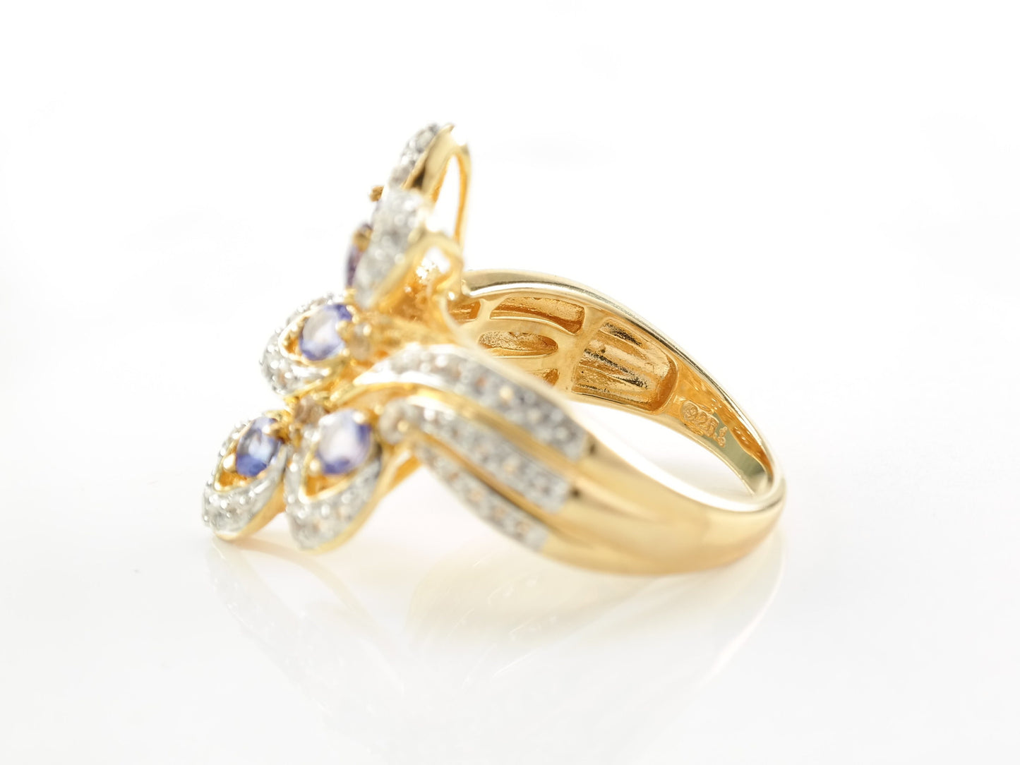 Sterling Silver Ring Tanzanite White Topaz Gold Plated Purple Sz 7 R3244