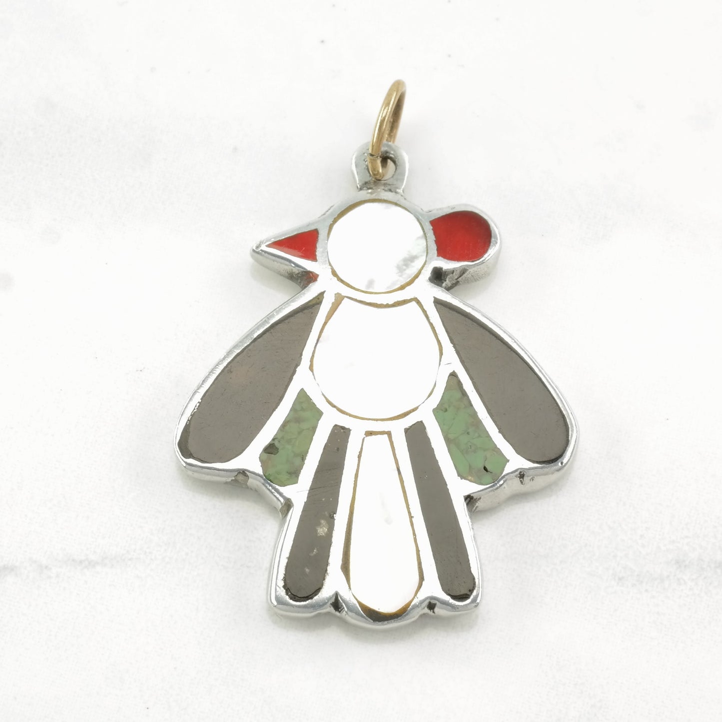 Vintage Native American Multi Gem Inlay Bird Sterling Silver Pendant