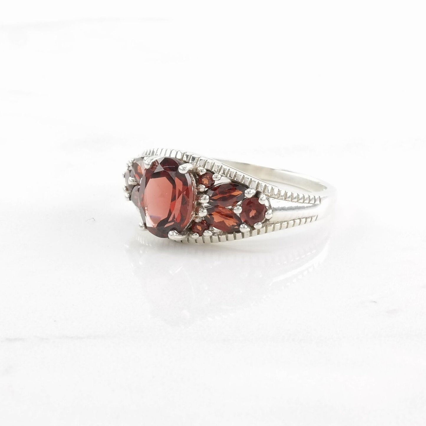 Vintage Sterling Silver Ring, Garnet Red Size 10