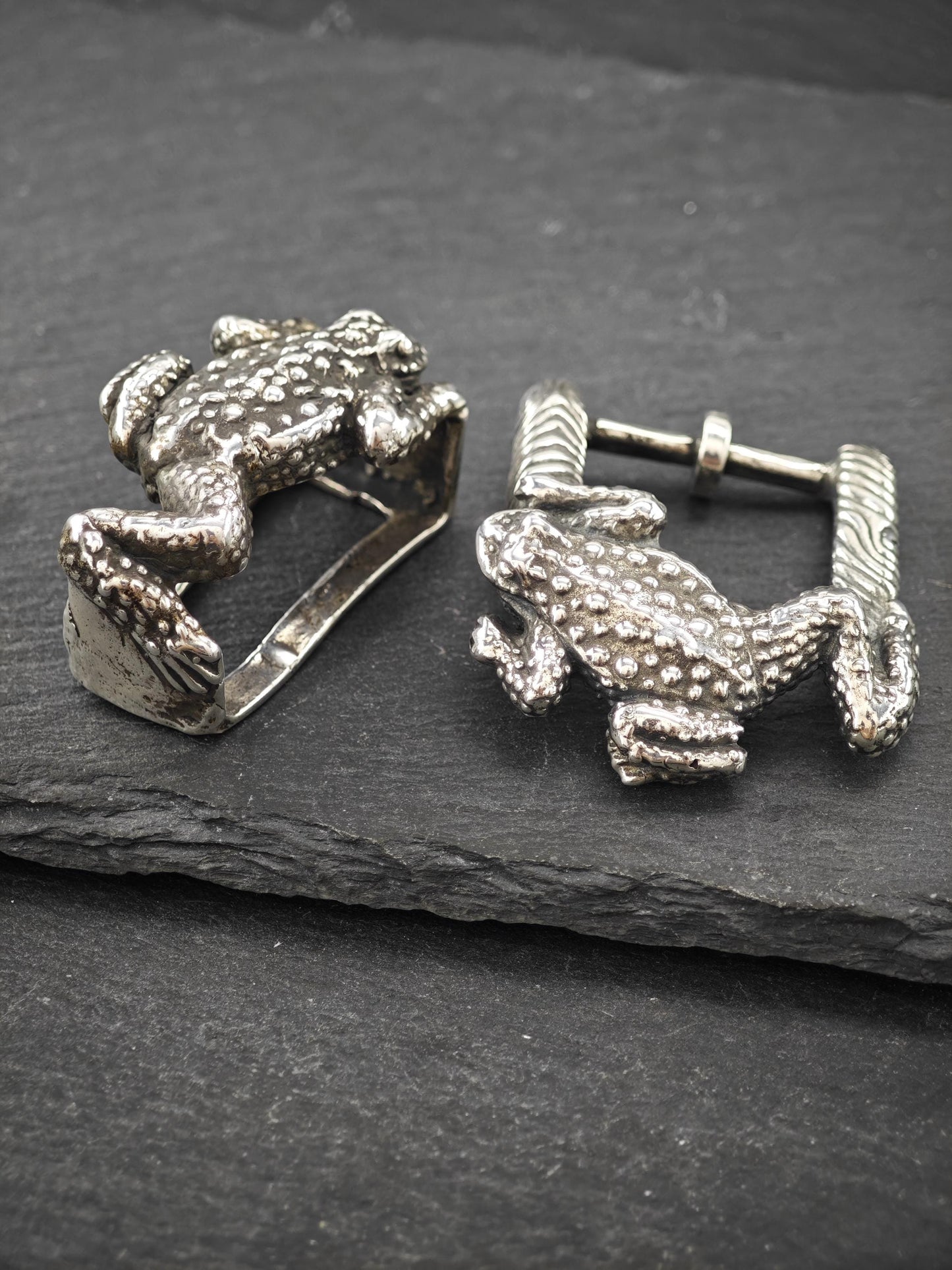 Vintage Oxidized Frog Buckle Set Sterling Silver