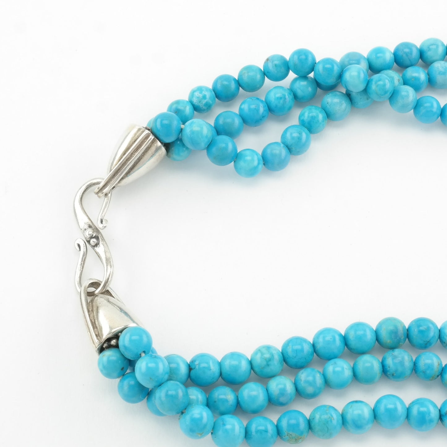 Vintage Blue Dyed Magnesite Bead, Multi Strand Necklace Sterling Silver